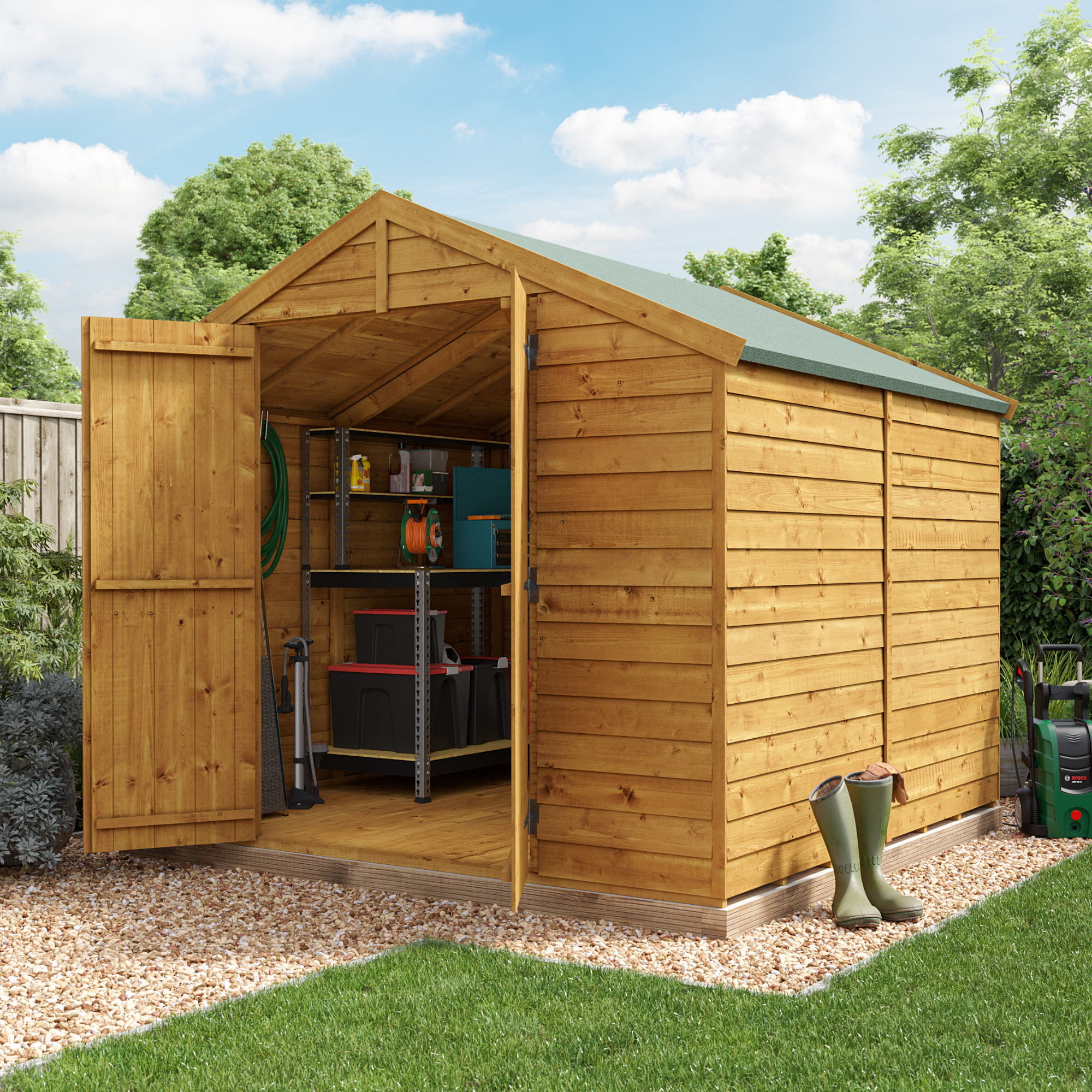 8 x 8 Pressure Treated Shed - BillyOh Keeper Overlap Apex Wooden Shed - Windowless 8x8 Garden Shed