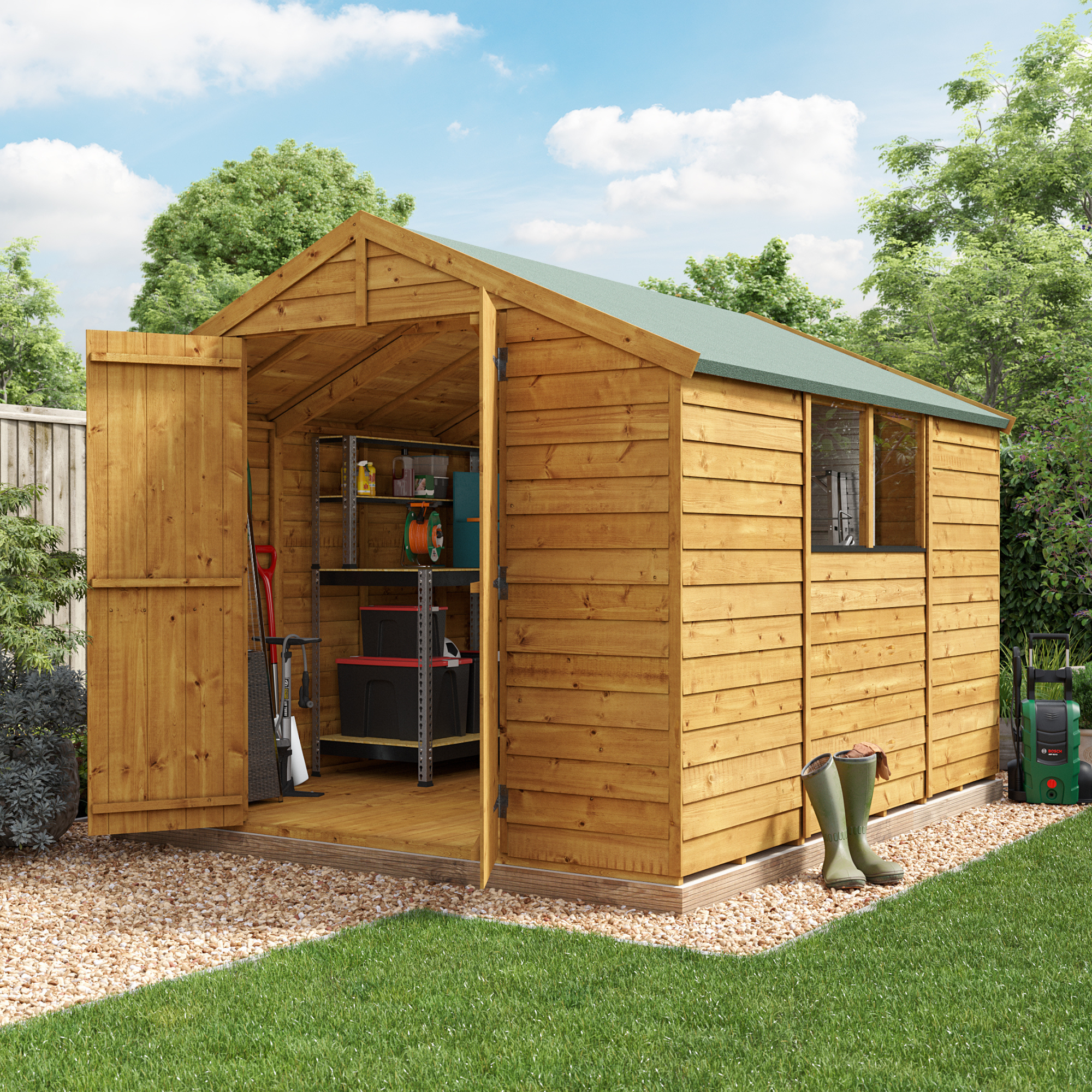 10 x 8 Pressure Treated Shed - BillyOh Keeper Overlap Apex Wooden Shed - Windowed 10x8 Garden Shed