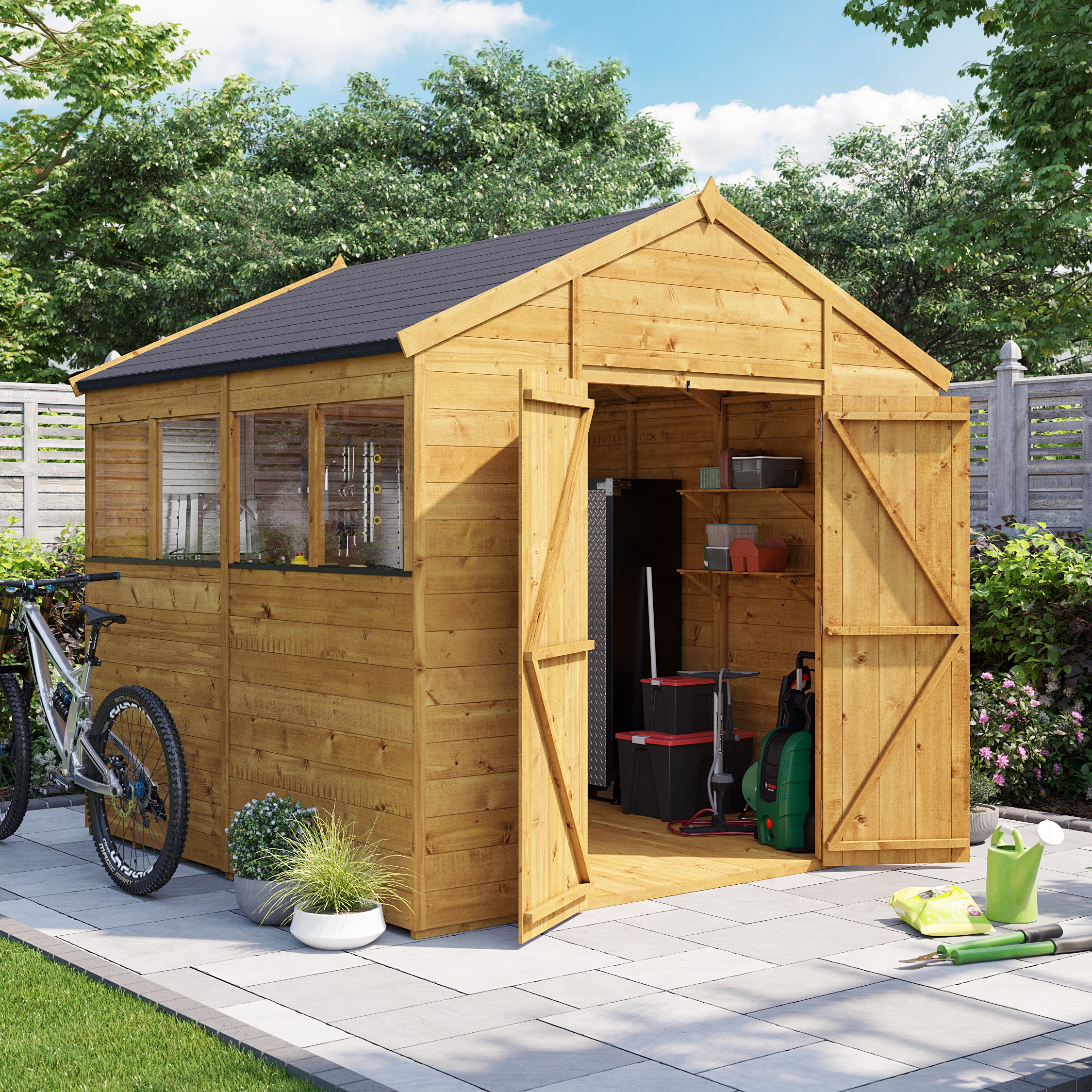 Billyoh Expert Tongue And Groove Apex Workshop 8x8 T G Apex Windowed Wooden Garden Shed 8 X 8ft