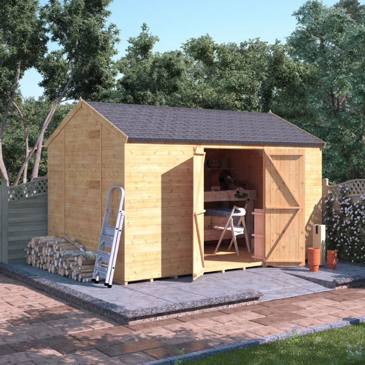 12x8 T&G Reverse Apex Windowless - BillyOh Expert Garden Sheds Double Door