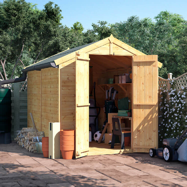 BillyOh 8x6 Master Tongue and Groove Apex Windowless Double Door Shed including Floor, Roof, Felt