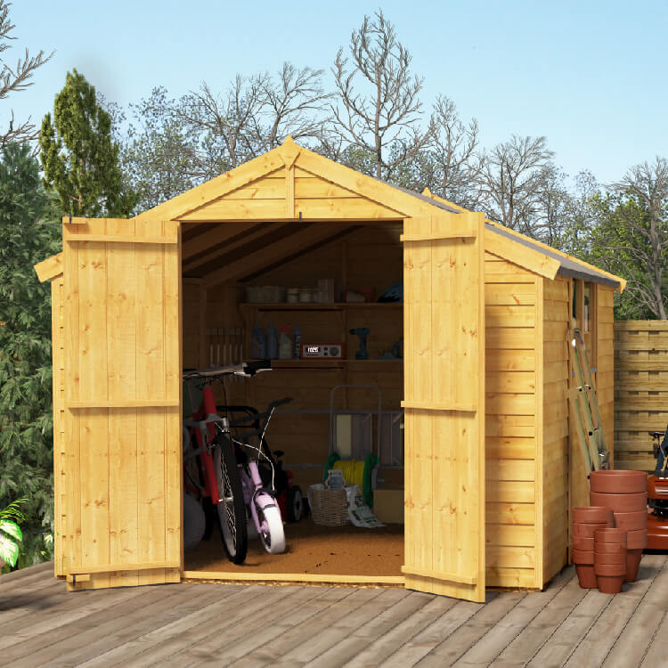 BillyOh 10x8 Keeper Overlap Apex Windowed Double Door Shed including Floor, Roof, Felt