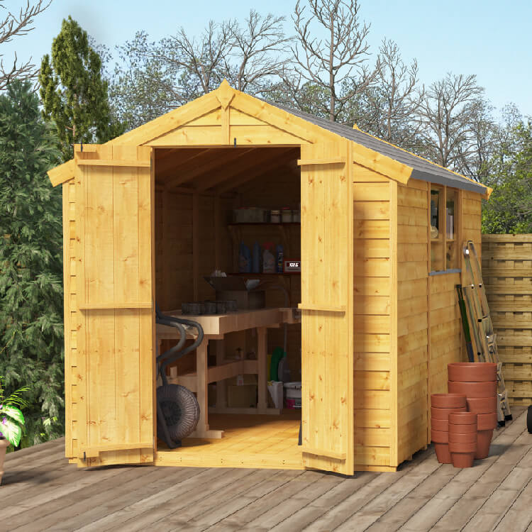 BillyOh 10x6 Keeper Overlap Apex Windowed Double Door Shed including Floor, Roof, Felt