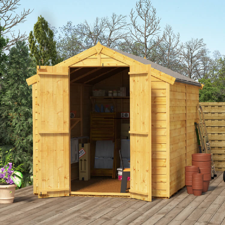 BillyOh 8x6 Keeper Overlap Apex Windowless Double Door Shed including Floor, Roof, Felt