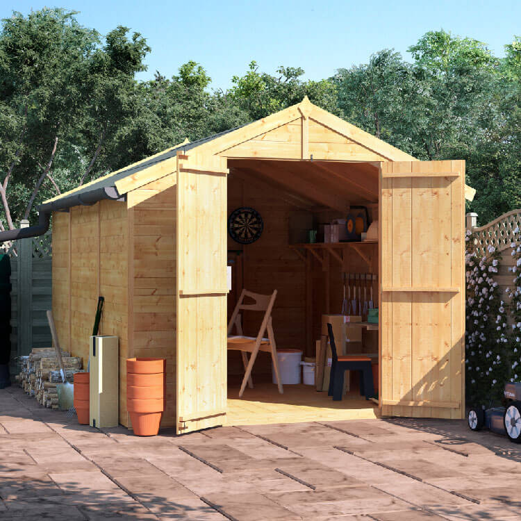 BillyOh 10x8 Master Tongue and Groove Apex Windowless Double Door Shed including Floor, Roof, Felt