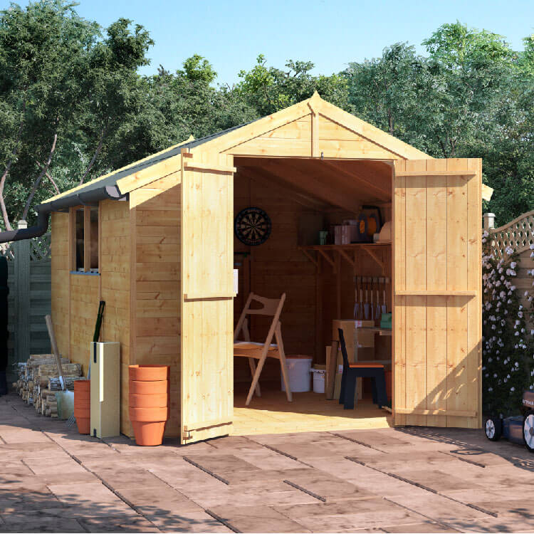 BillyOh 10x8 Master Tongue and Groove Apex Windowed Double Door Shed including Floor, Roof, Felt
