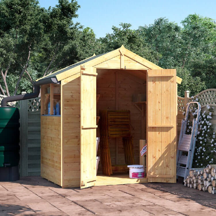 BillyOh 4x6 Master Tongue and Groove Apex Windowed Double Door Shed including Floor, Roof, Felt