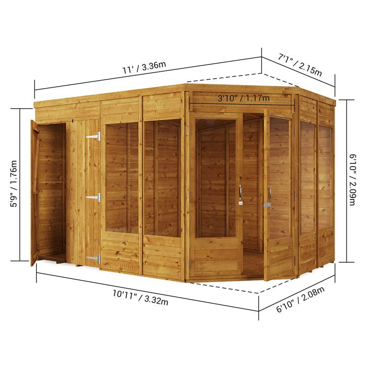 11x7 Penton PT Corner Summerhouse with Side Store on left - BillyOh