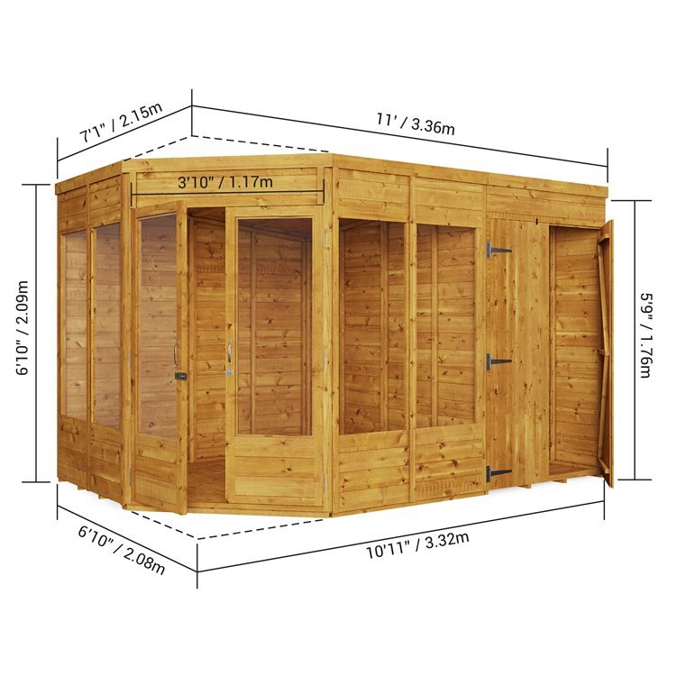 BillyOh 11x7 Corner Pent T&G Summerhouse with Side Store - Penton Garden Summer House