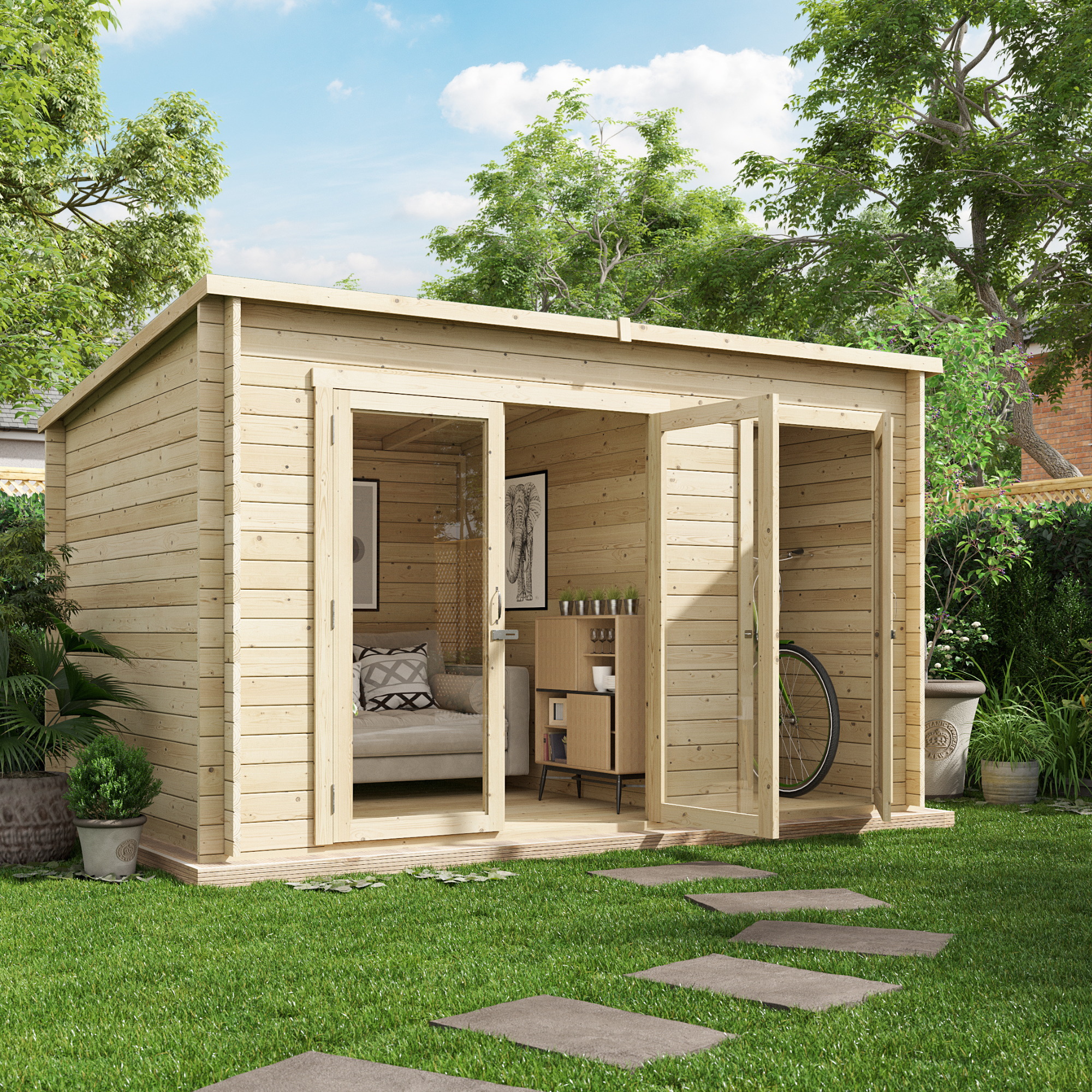 12x8 BillyOh Tianna Log Cabin Summerhouse with Side Store - 28mm