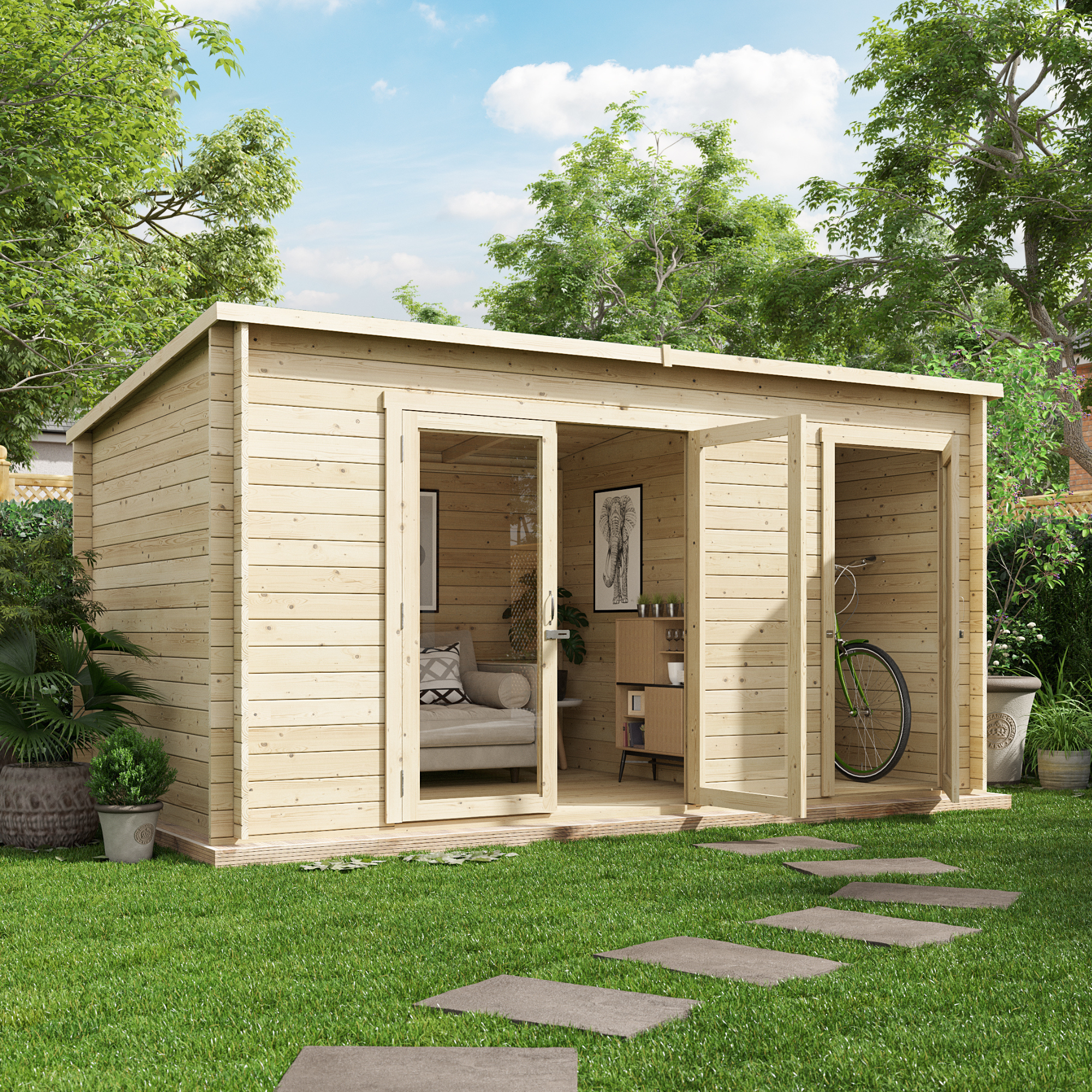 14x8 BillyOh Tianna Log Cabin Summerhouse with Side Store - 28mm Summer Houses