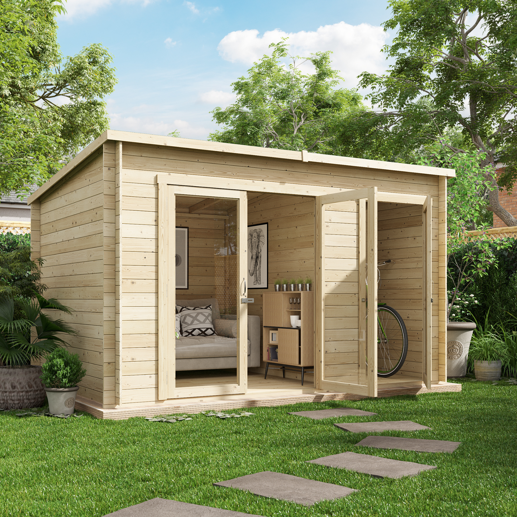 12x8 Log Cabin Summer House with Side Store | 19mm | BillyOh Log Cabin Summerhouses