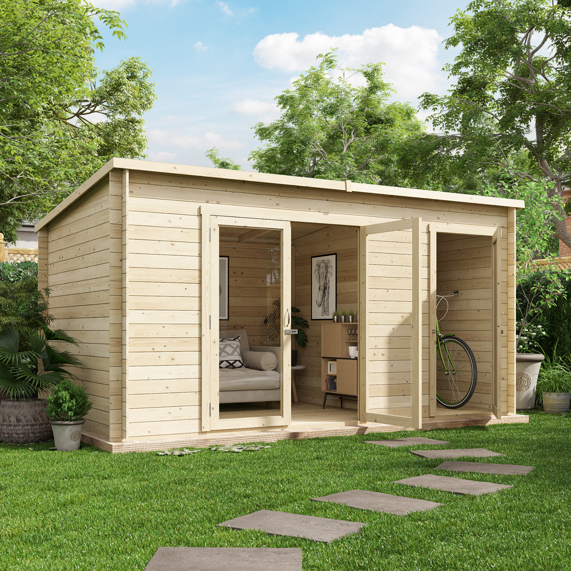 14x8 Pressure Treated BillyOh Tianna Log Cabin Summerhouse with Side Store - 28mm