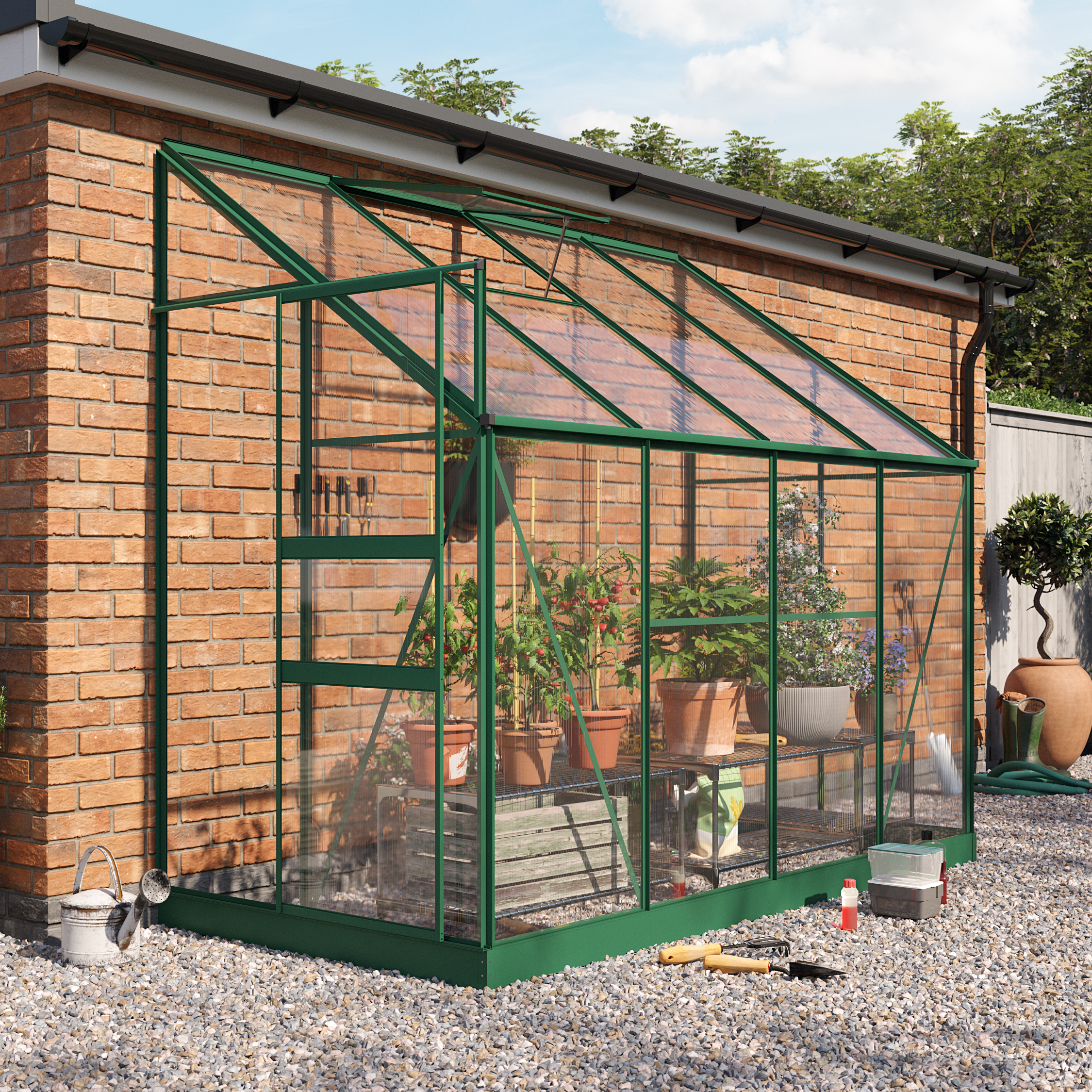 BillyOh Polycarbonate Lean-To Greenhouse - 4x8 Green