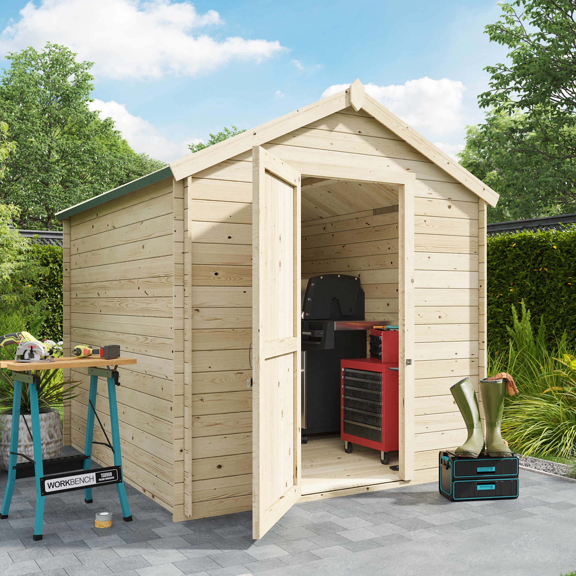 Billyoh Pro Apex Log Cabin W2 1m X D2 4m 19mm Tongue Groove Walls Wide Door Log Cabin Shed