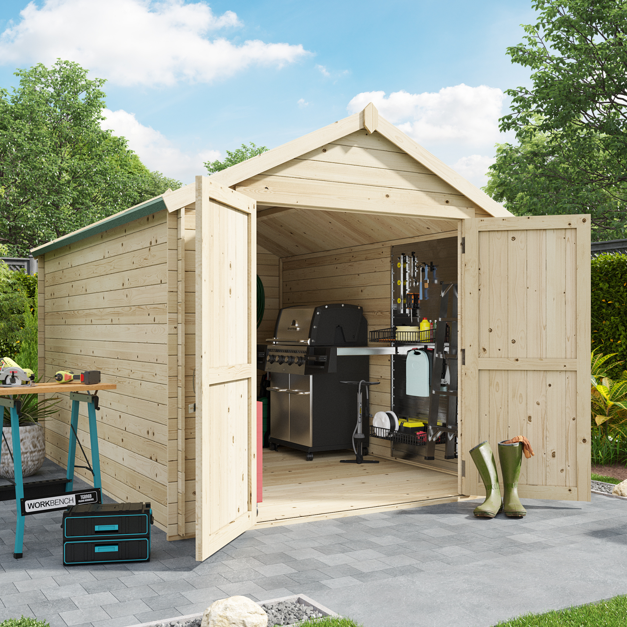 BillyOh Pro Apex Log Cabin - W2.4m x D3.3m - 19mm Tongue & Groove Walls & Wide Door