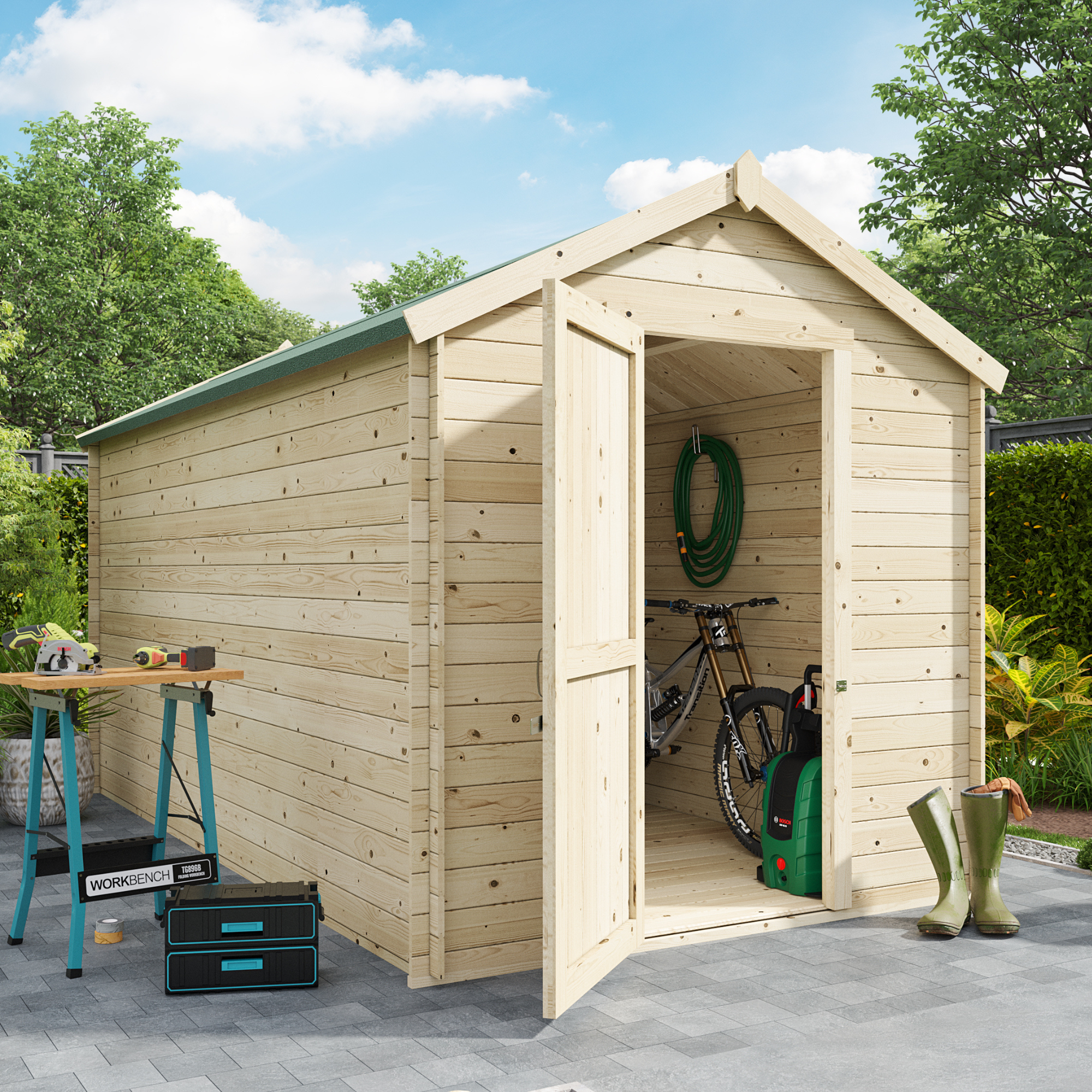BillyOh Pro Apex Log Cabin - W2.1m x D3.9m - 19mm Tongue & Groove Walls & Wide Door - Log Cabin Shed