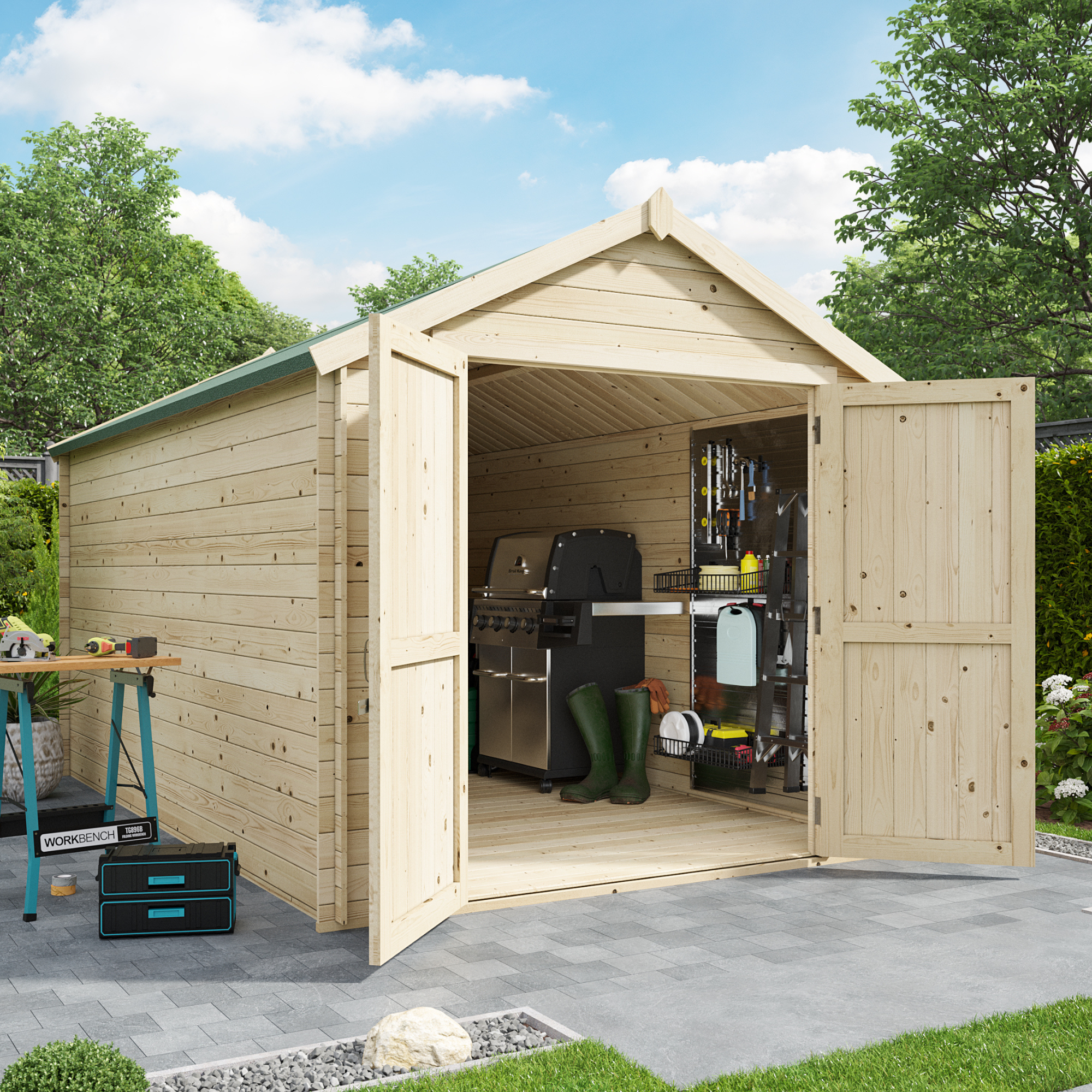 BillyOh Pro Apex Log Cabin - W2.4m x D3.9m - 19mm Tongue & Groove Walls & Wide Door