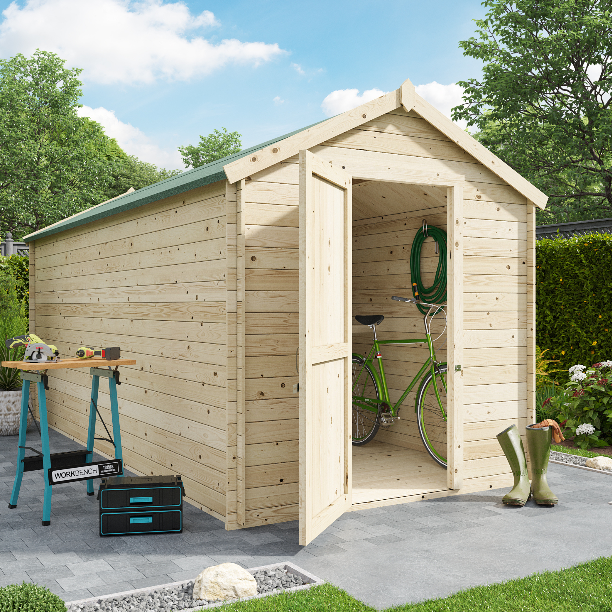 Billyoh Pro Apex Log Cabin W2 1m X D4 5m 19mm Tongue Groove Walls Wide Door Log Cabin Shed