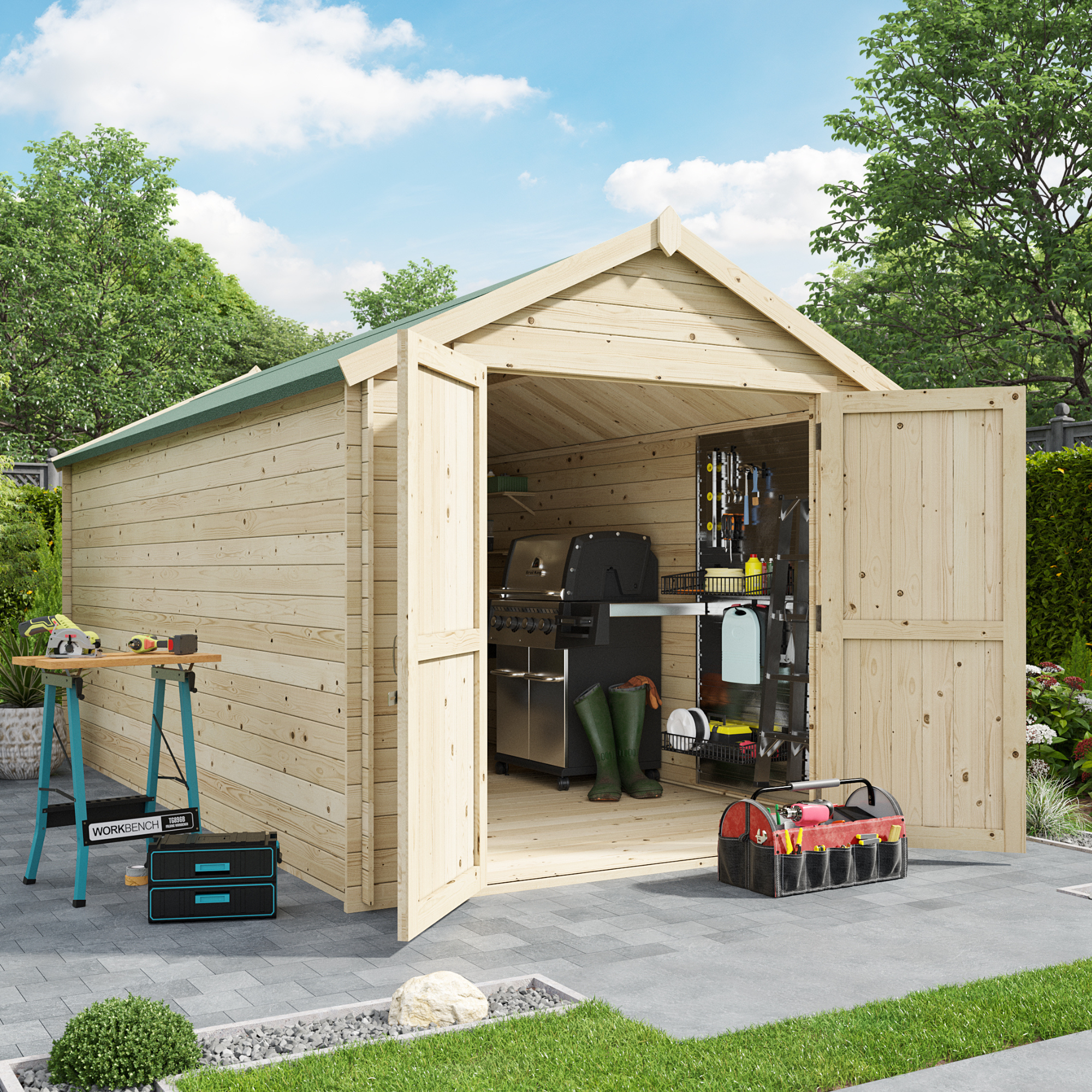 BillyOh Pro Apex Log Cabin - W2.4m x D4.5m - 19mm Tongue & Groove Walls & Wide Door