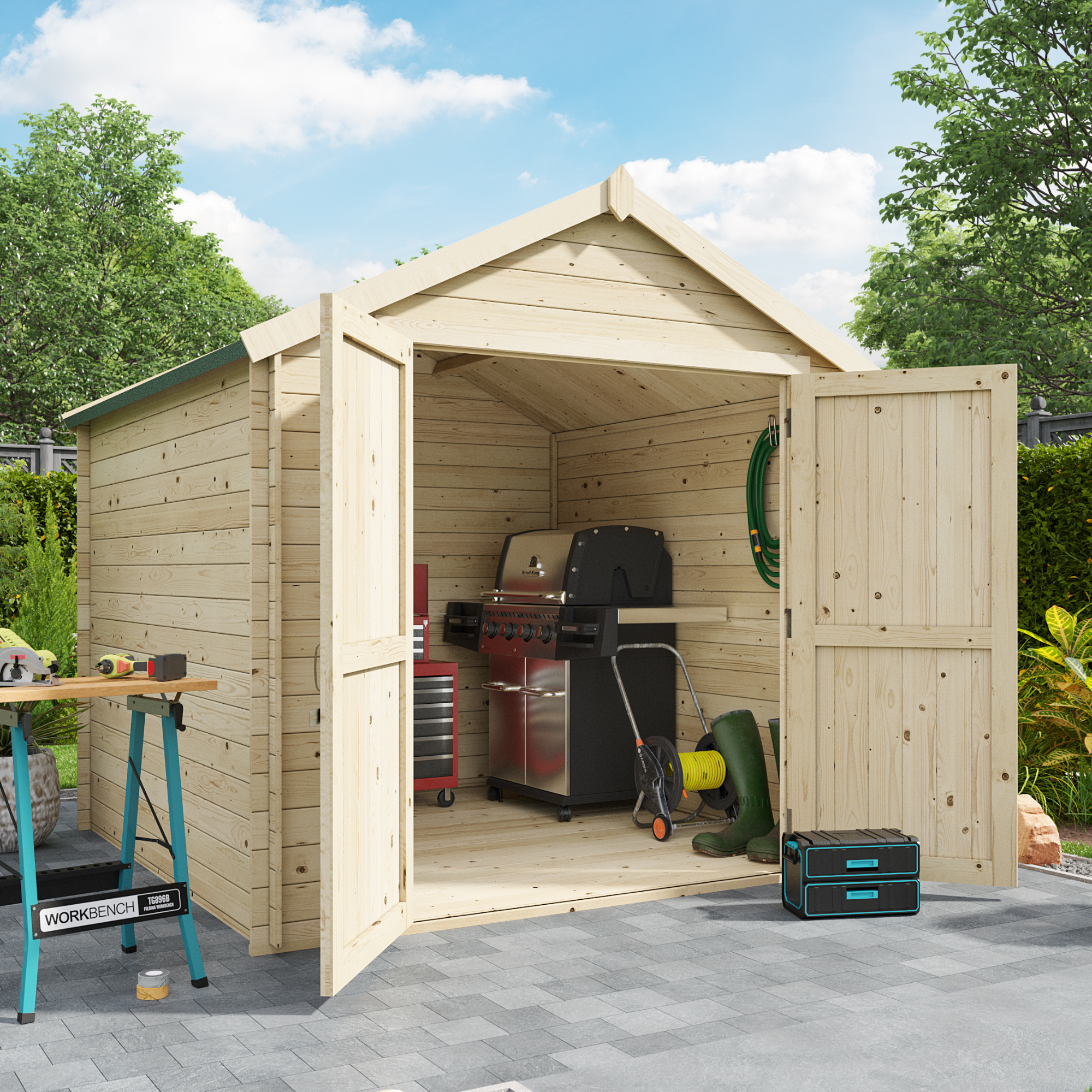 BillyOh Pro Apex Log Cabin - W2.1m x D3.3m - 28mm Tongue & Groove Walls & Wide Door - Log Cabin Shed