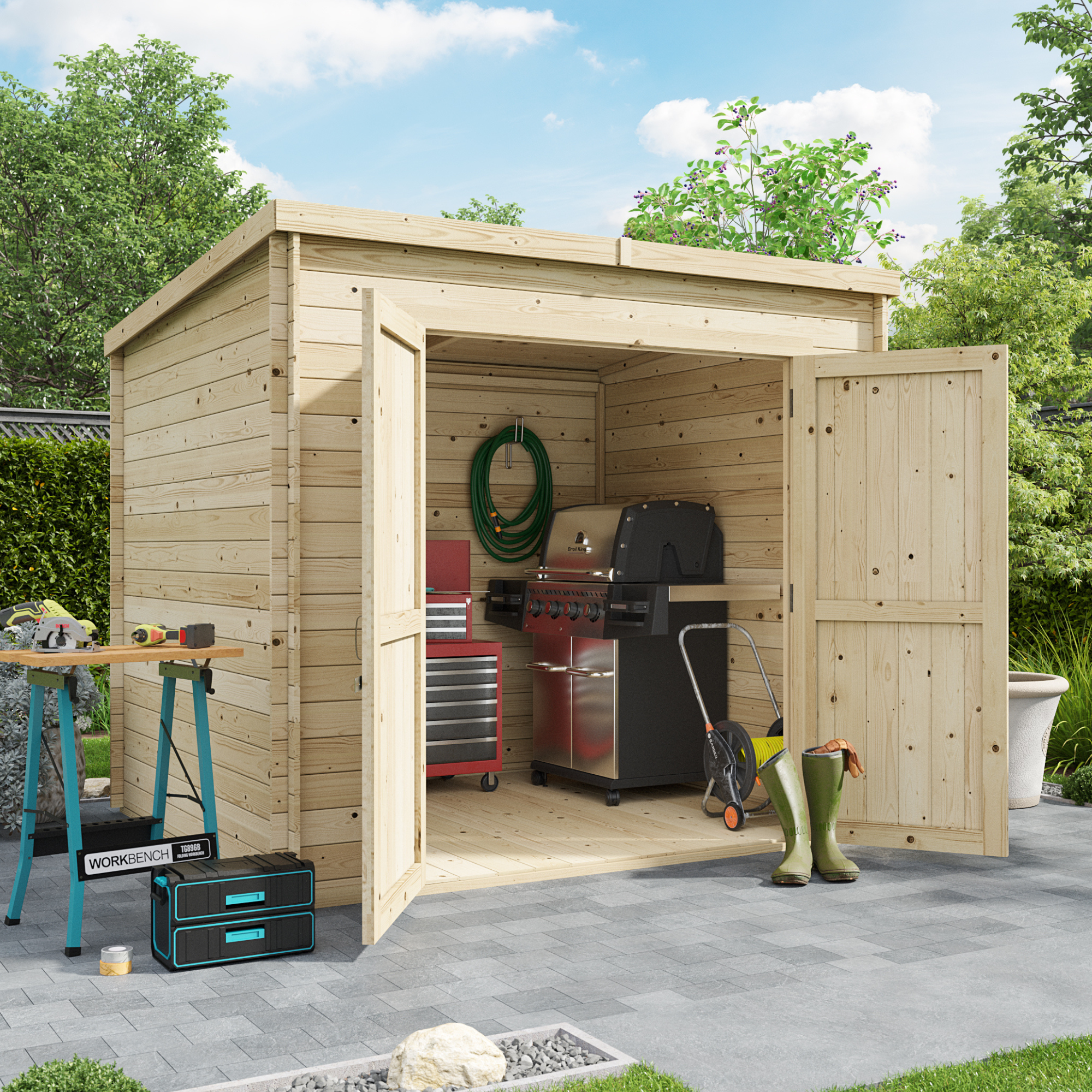 BillyOh Pro Pent Log Cabin - W2.4m x D2.1m - 19mm Tongue & Groove Walls - Log Cabin Shed