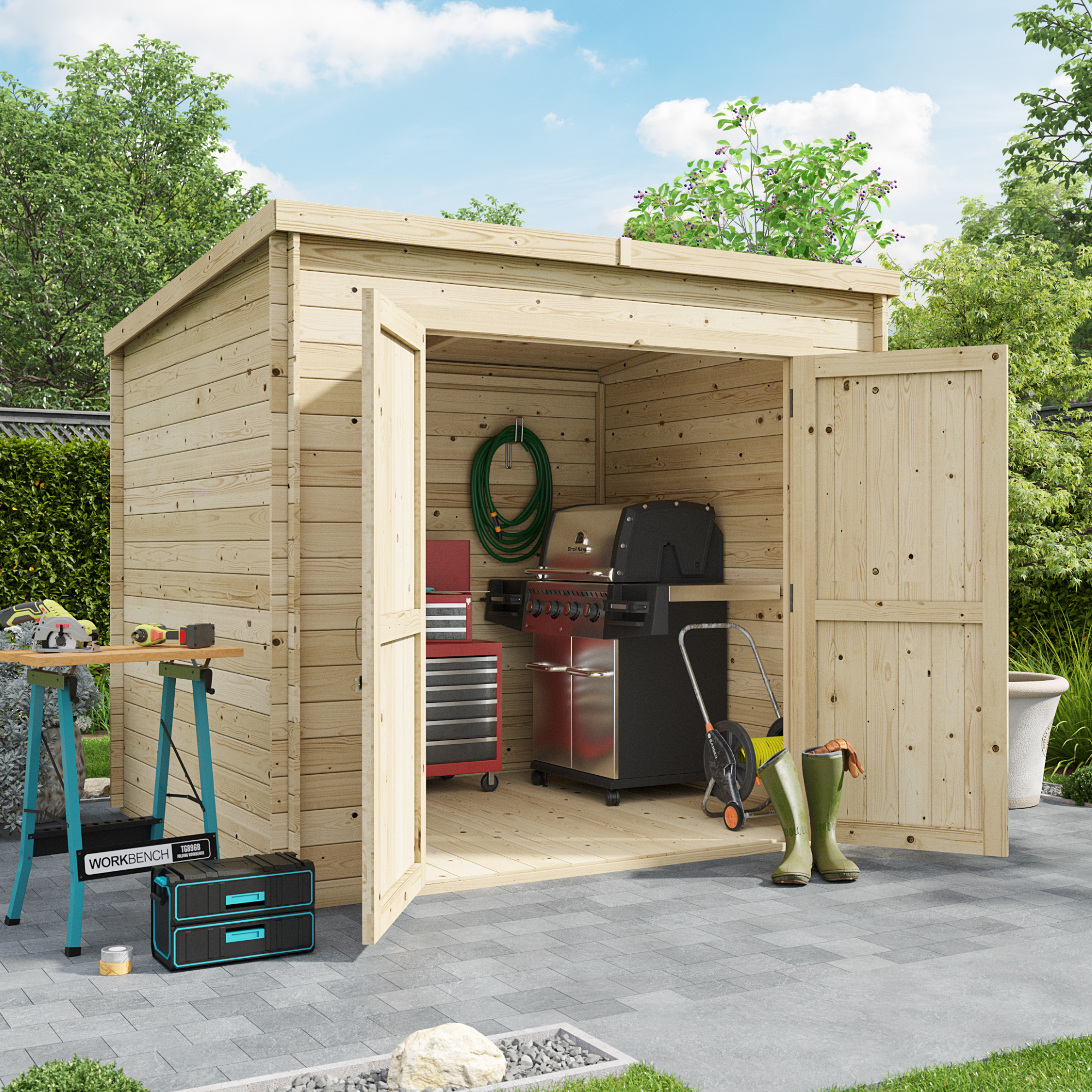 BillyOh Pro Pent Log Cabin - W2.4m x D2.1m - 19mm Tongue & Groove Walls