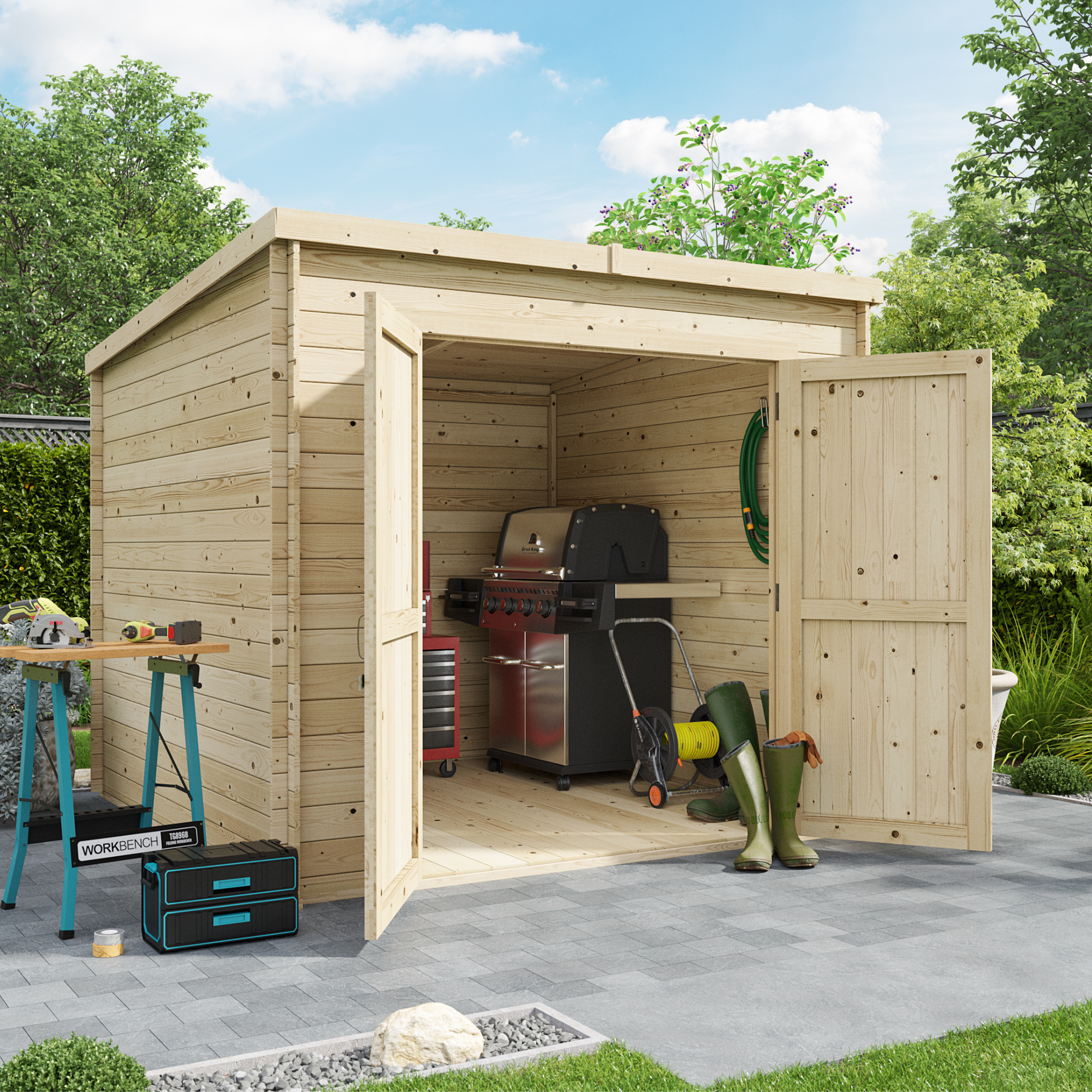 BillyOh Pro Pent Log Cabin - W2.4m x D2.4m - 19mm Tongue & Groove Walls - Log Cabin Shed