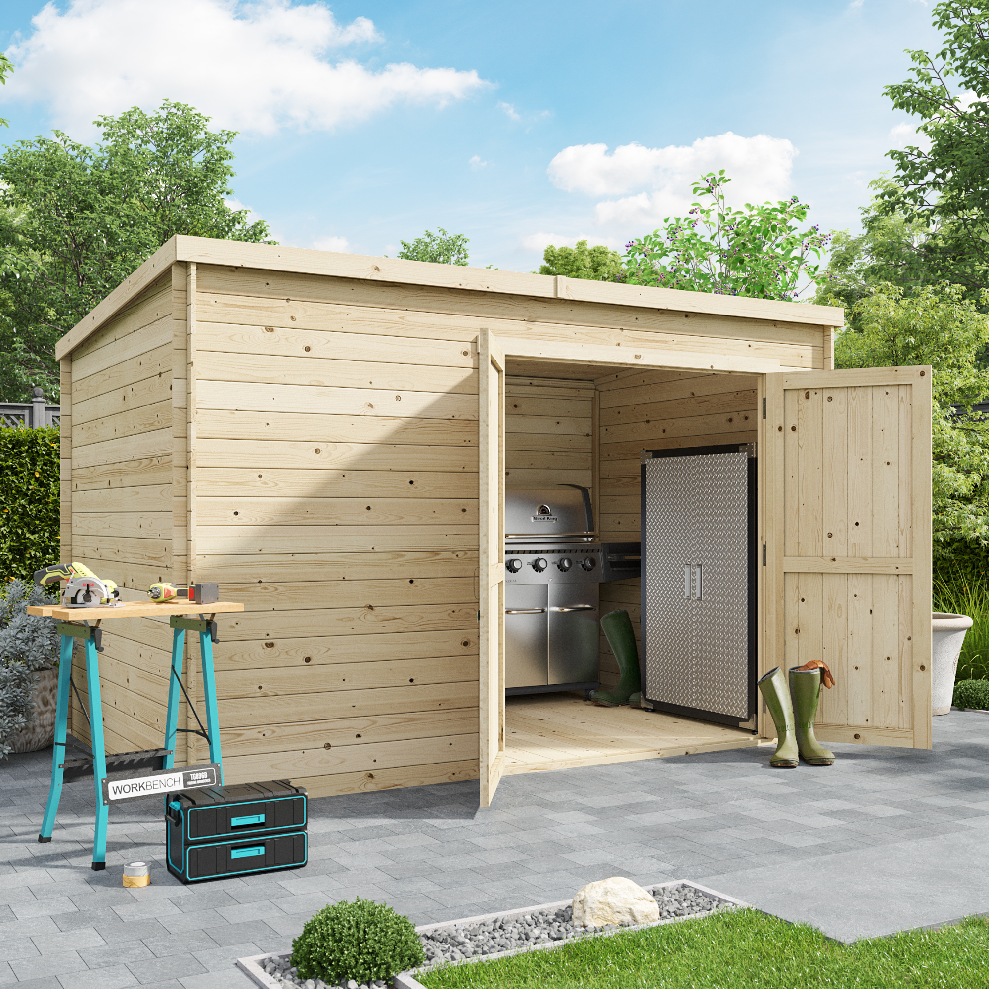 BillyOh Pro Pent Log Cabin - W3.3m x D2.1m - 19mm Tongue & Groove Walls - Log Cabin Shed
