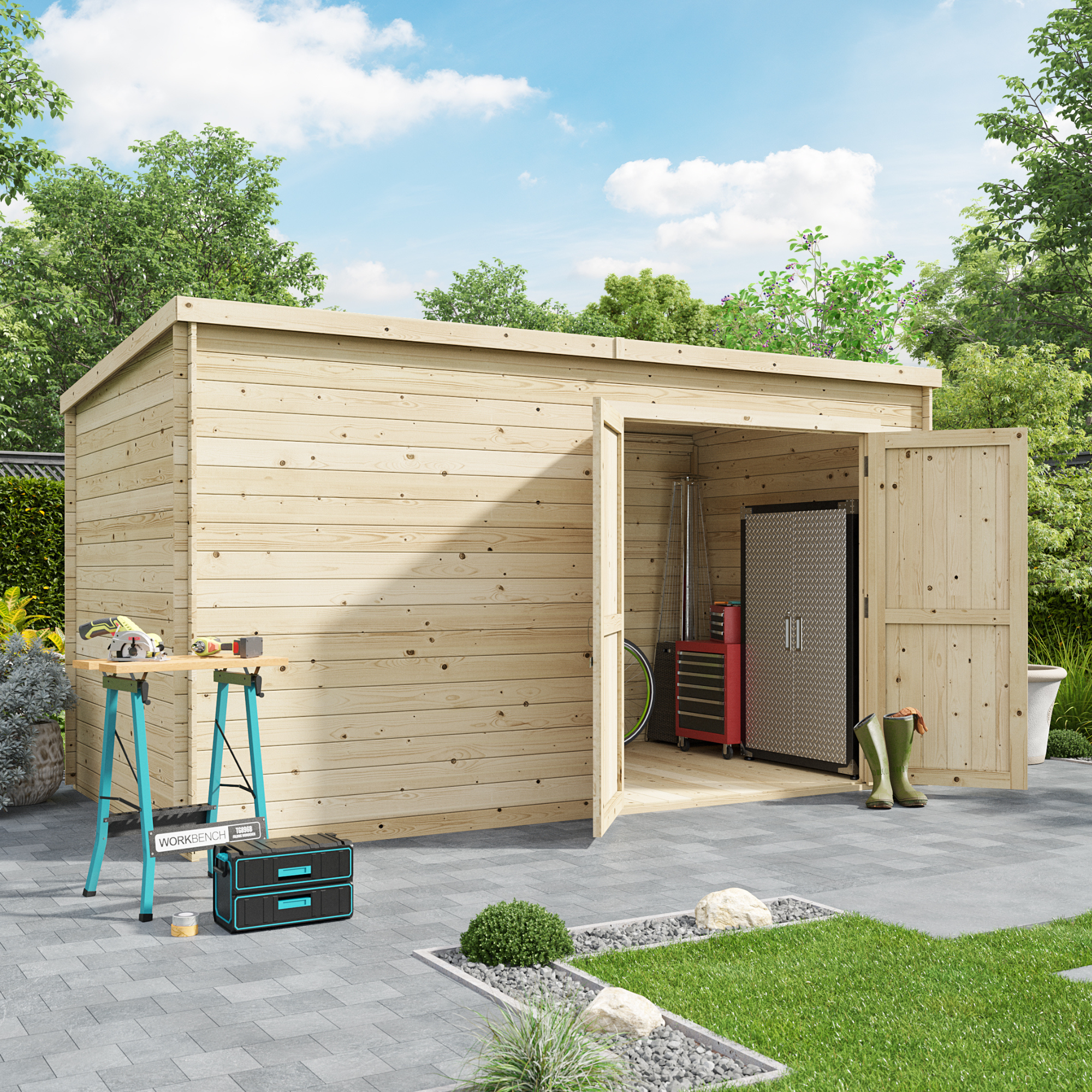 BillyOh Pro Pent Log Cabin - W3.9m x D2.1m - 19mm Tongue & Groove Walls - Log Cabin Shed