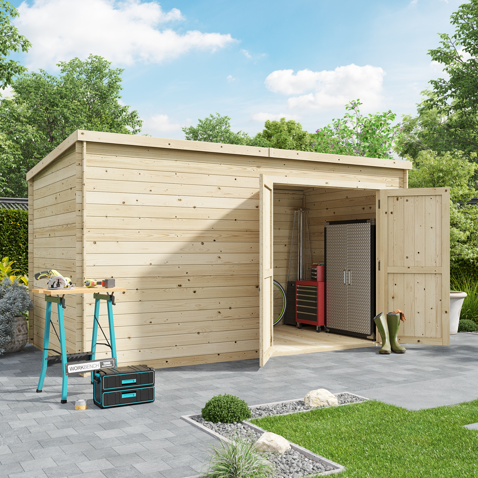 BillyOh Pro Pent Log Cabin - W3.9m x D2.1m - 19mm Tongue & Groove Walls