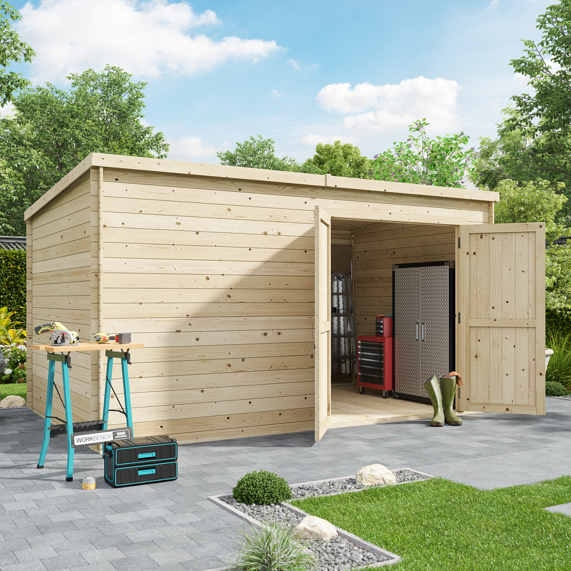 BillyOh Pro Pent Log Cabin - W3.9m x D2.4m - 19mm Tongue & Groove Walls - Log Cabin Shed