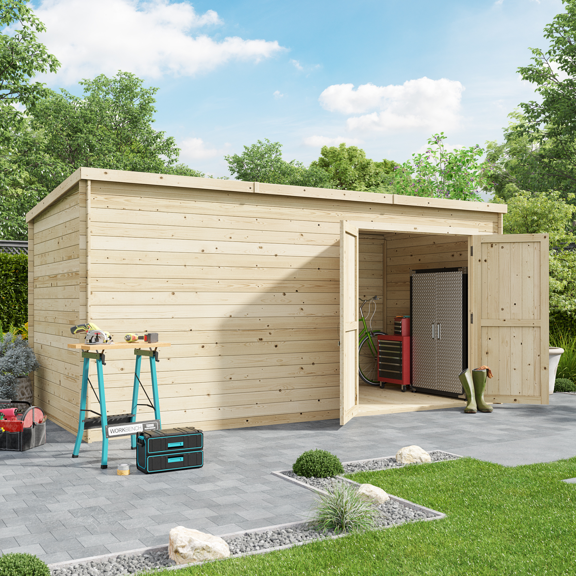 Billyoh Pro Pent Log Cabin W4 5m X D2 1m 19mm Tongue Groove Walls Log Cabin Shed