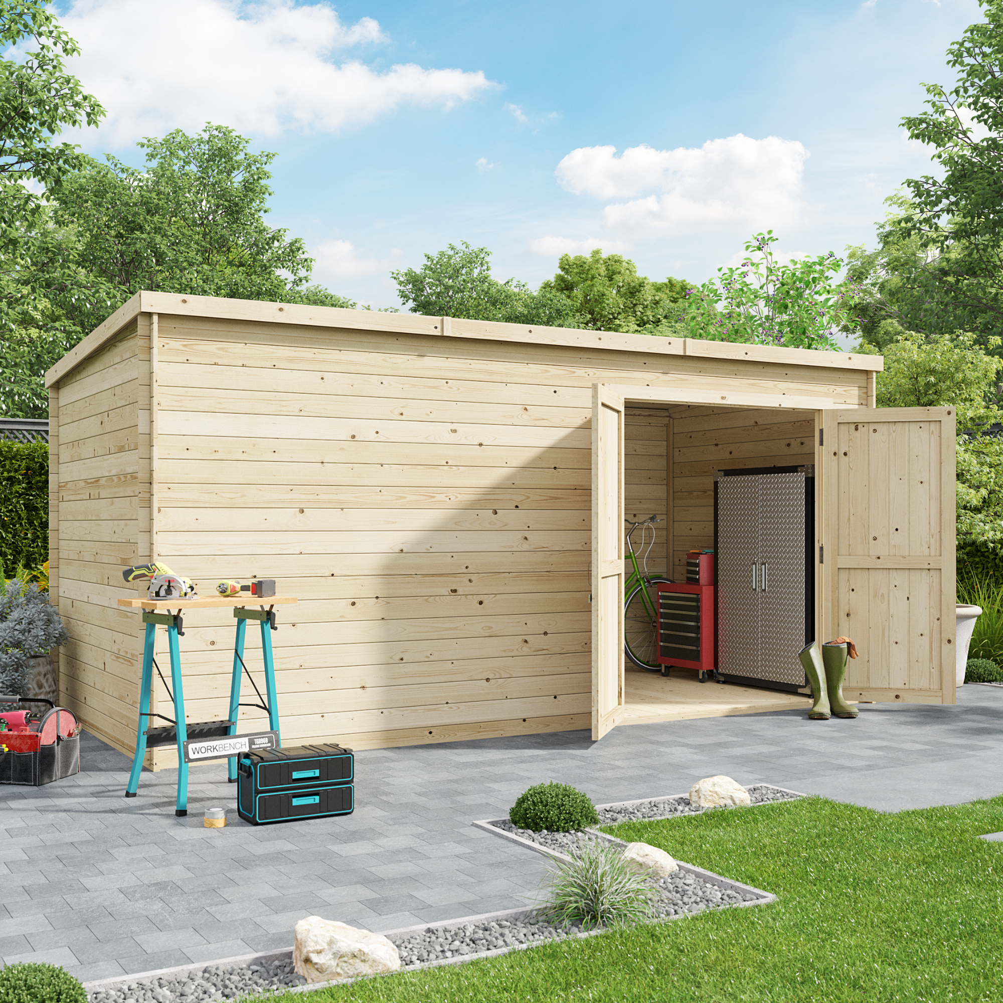 BillyOh Pro Pent Log Cabin - W4.5m x D2.1m - 19mm Tongue & Groove Walls