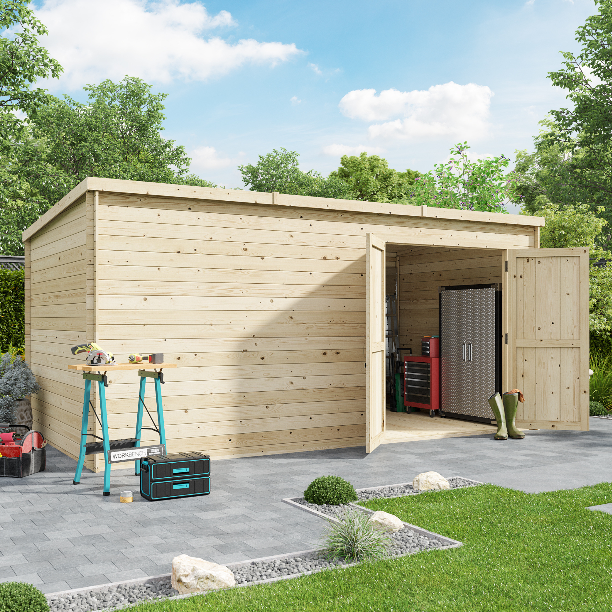 BillyOh Pro Pent Log Cabin - W4.5m x D2.4m - 19mm Tongue & Groove Walls