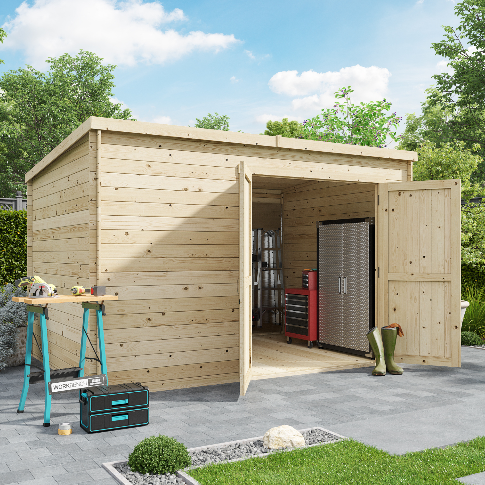 Billyoh Pro Pent Log Cabin W3 3m X D2 4m 28mm Tongue Groove Walls Log Cabin Shed