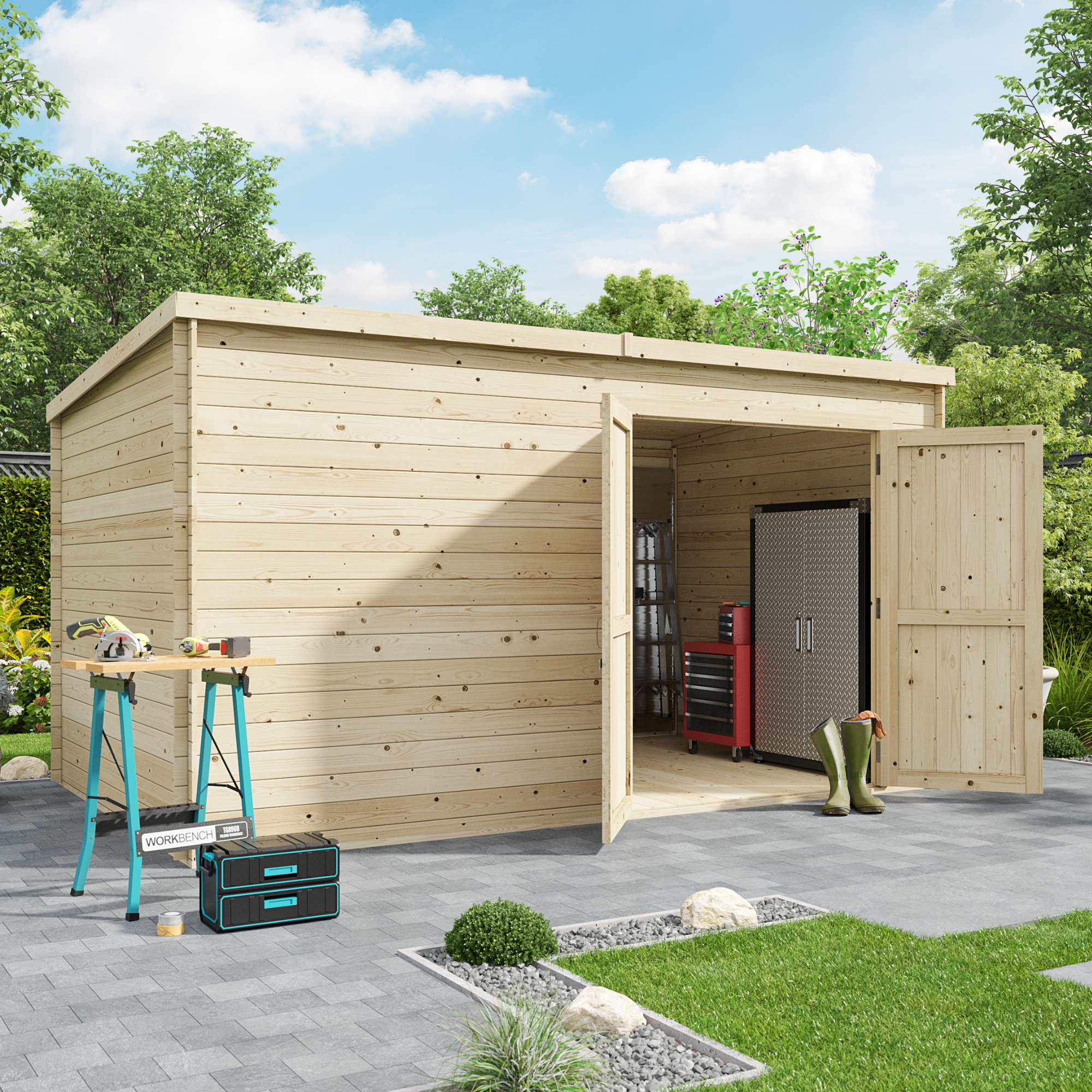 BillyOh Pro Pent Log Cabin - W3.9m x D2.4m - 28mm Tongue & Groove Walls