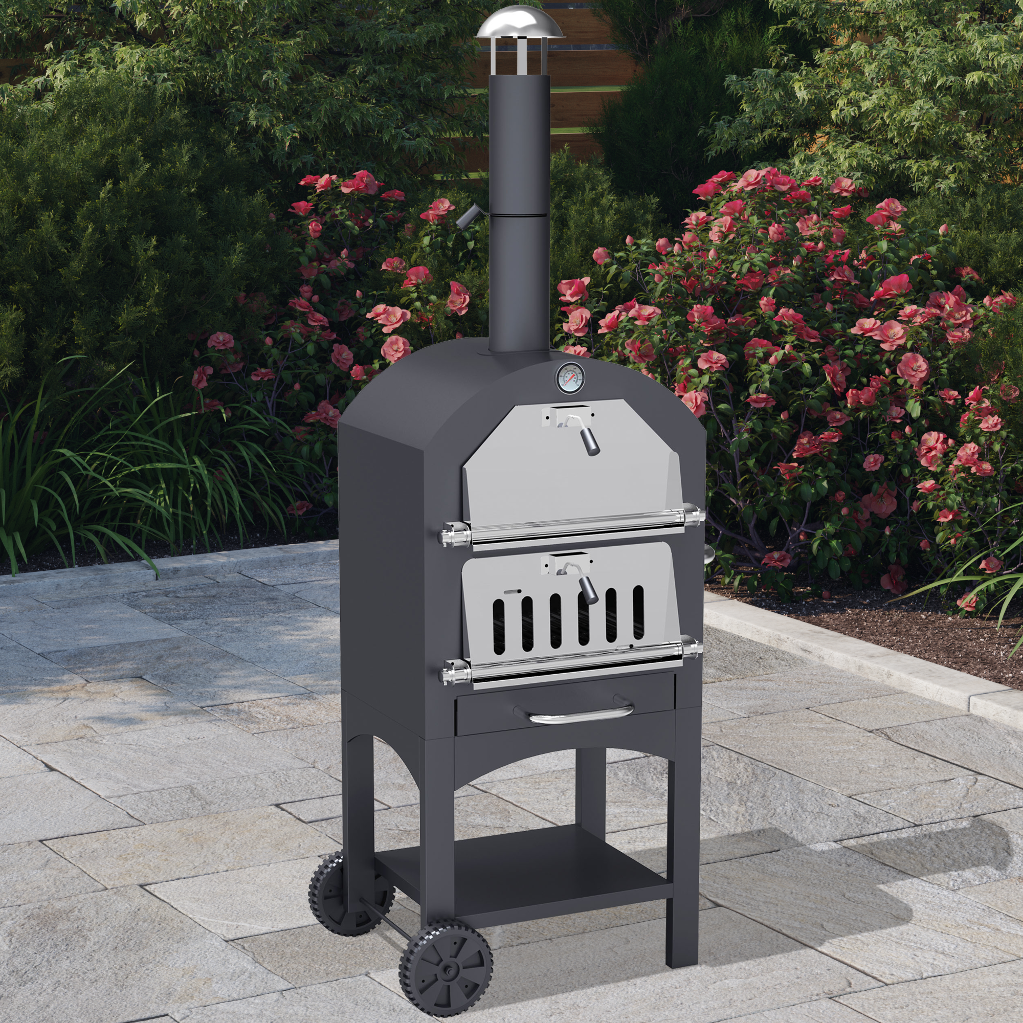 Billyoh Outdoor Pizza Oven Chimney Smoker Charcoal Barbecue 3 In 1 Pizza Oven Bbq And Smoker