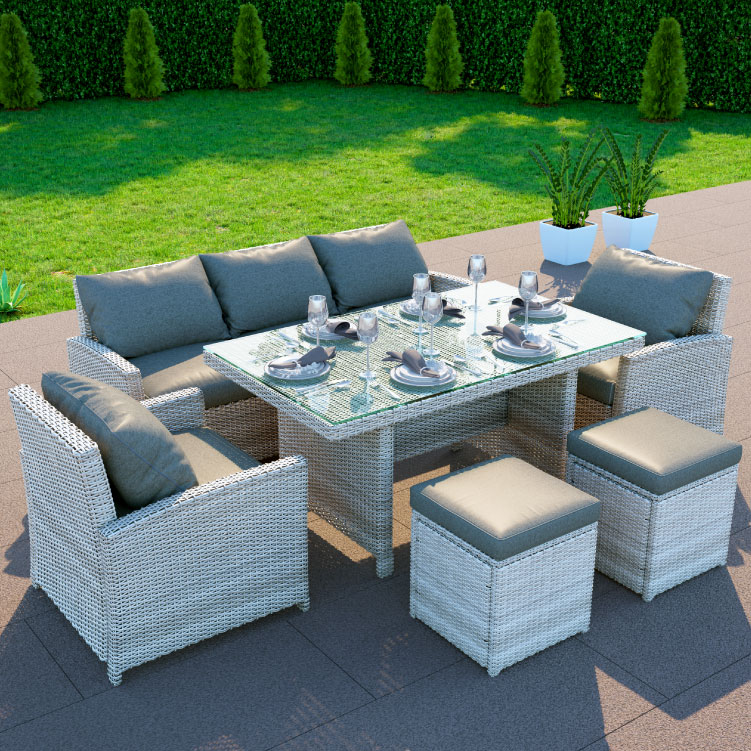Billyoh Minerva Rattan Outdoor Garden 7 Seater Dining Sofa Set Grey Natural 7 Seater
