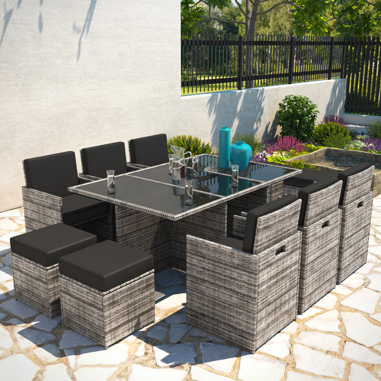 8 Seater Cube Outdoor Rattan Garden Dining Set Mixed Grey | BillyOh Modica
