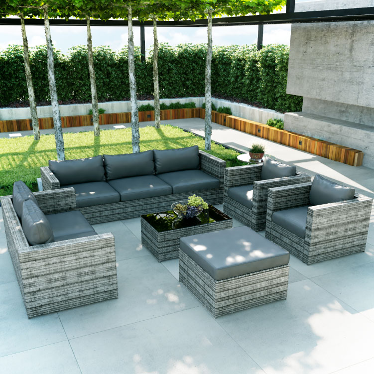 Billyoh Seville 8 Seater Outdoor Rattan Sofa Set Mixed Grey 8 Seater