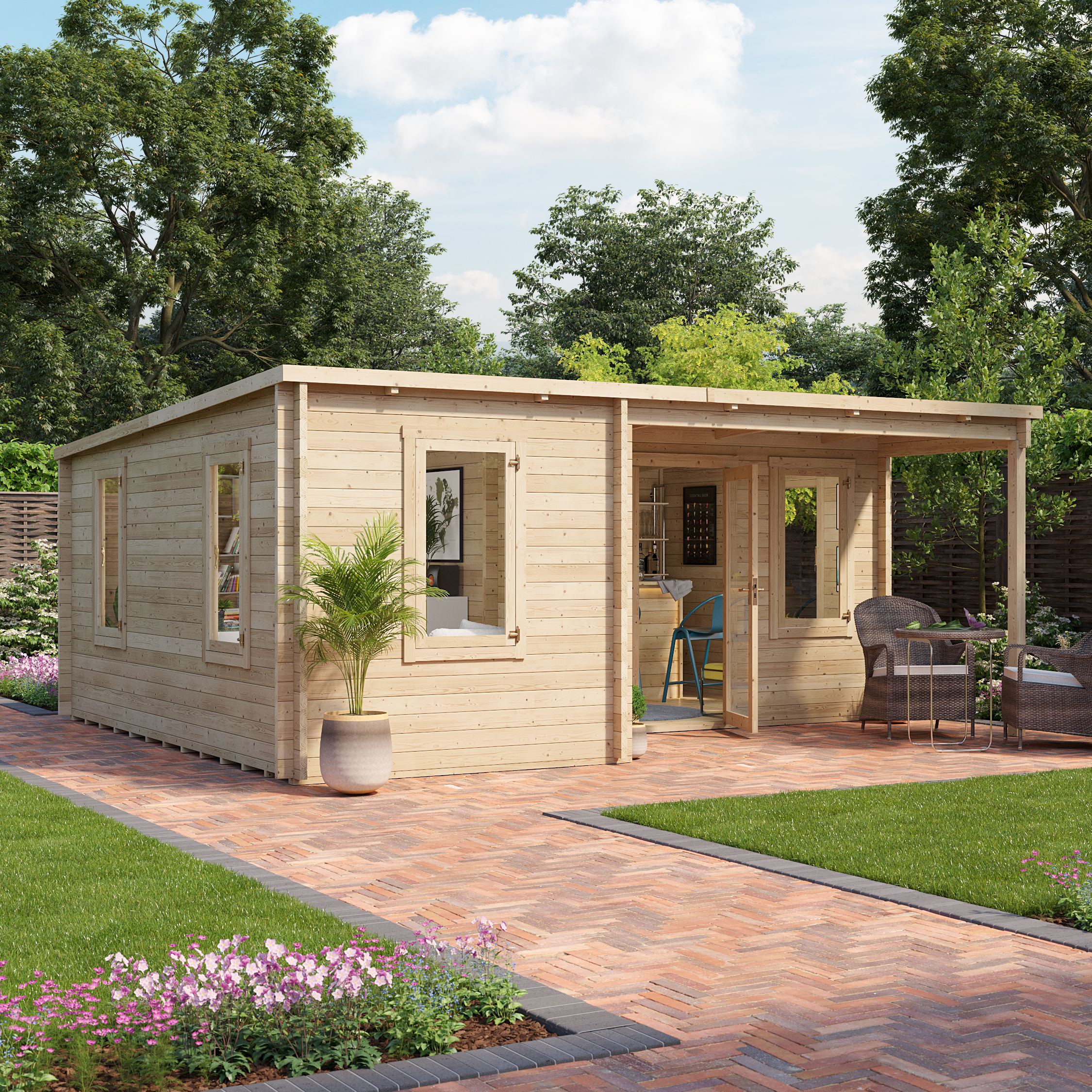 5.7m x 4.8m Pressure Treated Log Cabin - BillyOh Cove Multiroom Log Cabin - 44mm