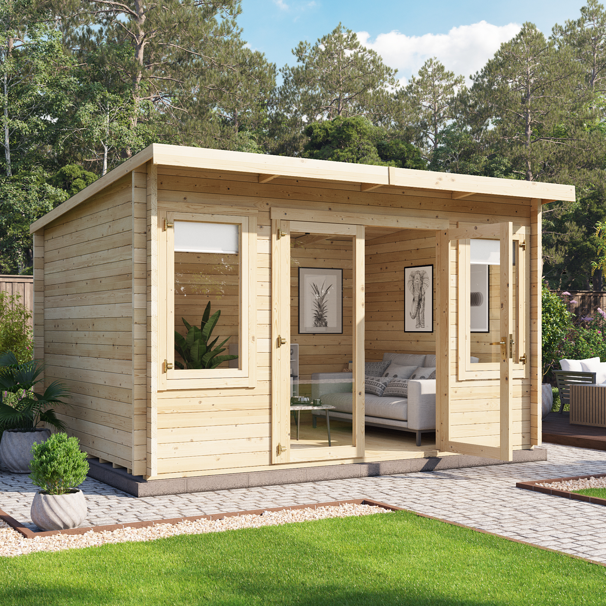 4 x 3 Log Cabin - BillyOh Fraya Pent Log Cabin Summer House - 44mm Thickness Wooden Log Cabin Summerhouse - 4m x 3m