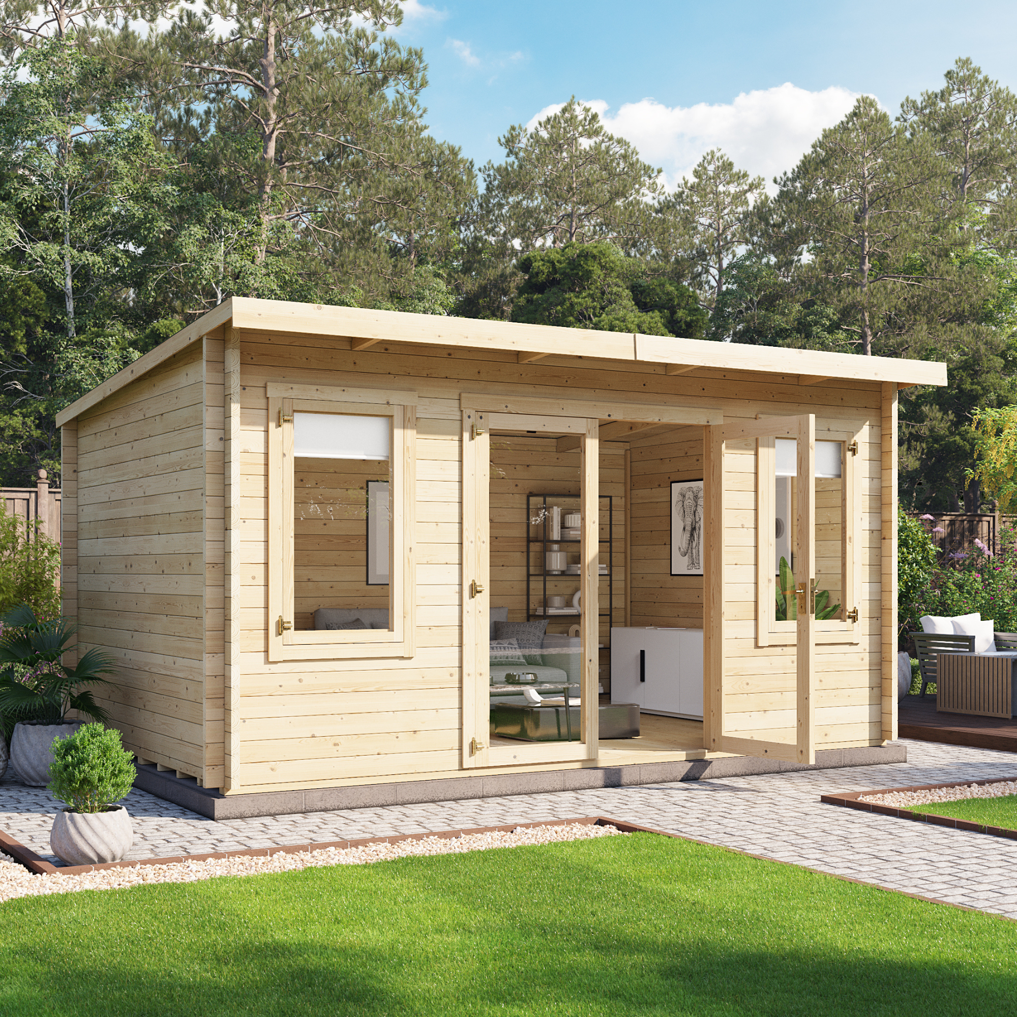 4 5 X 3 Log Cabin Billyoh Fraya Pent Log Cabin Summerhouse 44mm Thickness Wooden Log Cabin Summer Houses 4 5m X 3m