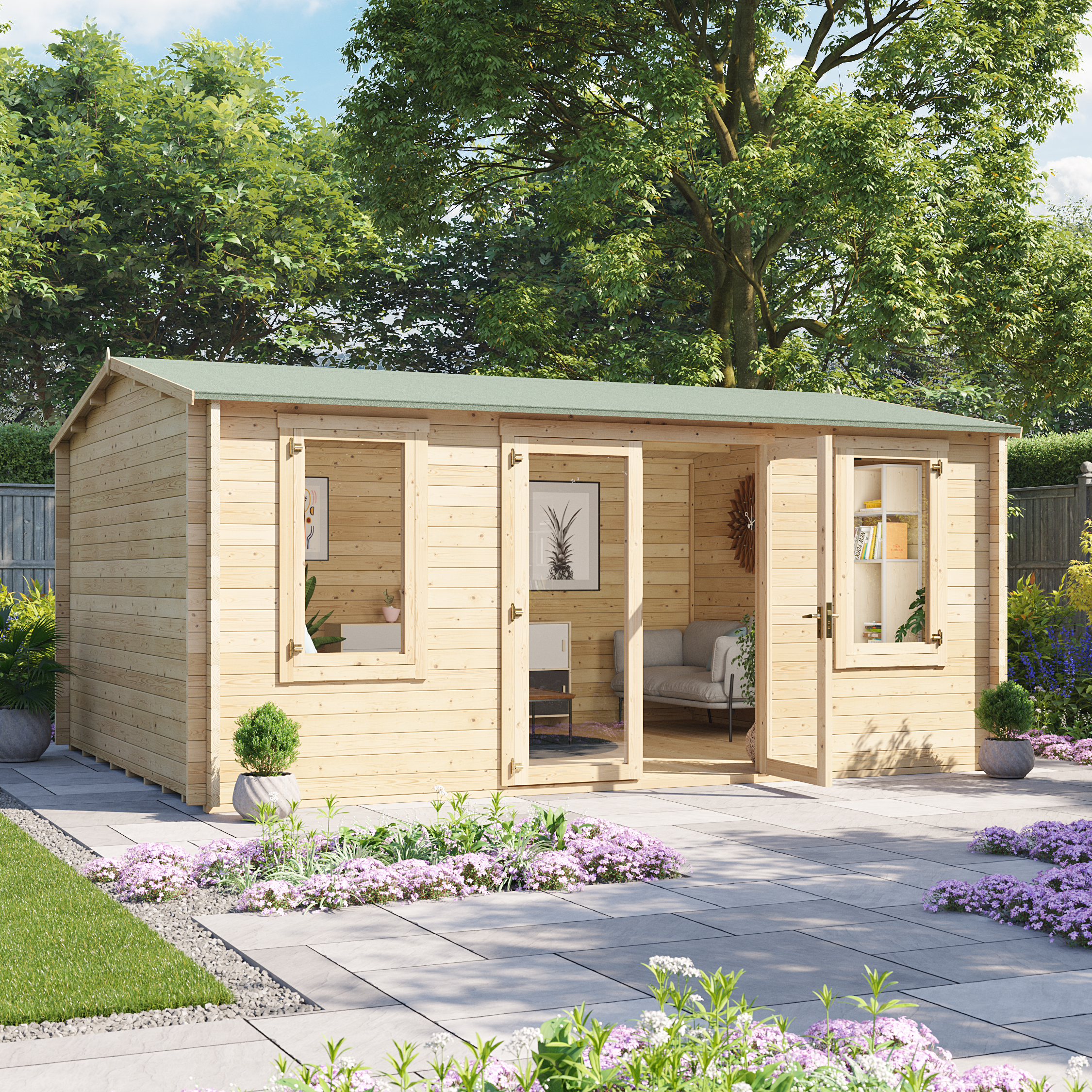 5 x 4 Log Cabin - BillyOh Dorset Log Cabin - 44mm Thickness Wooden Log Cabin Summerhouse - 5m x 4m Reverse Apex Cabin