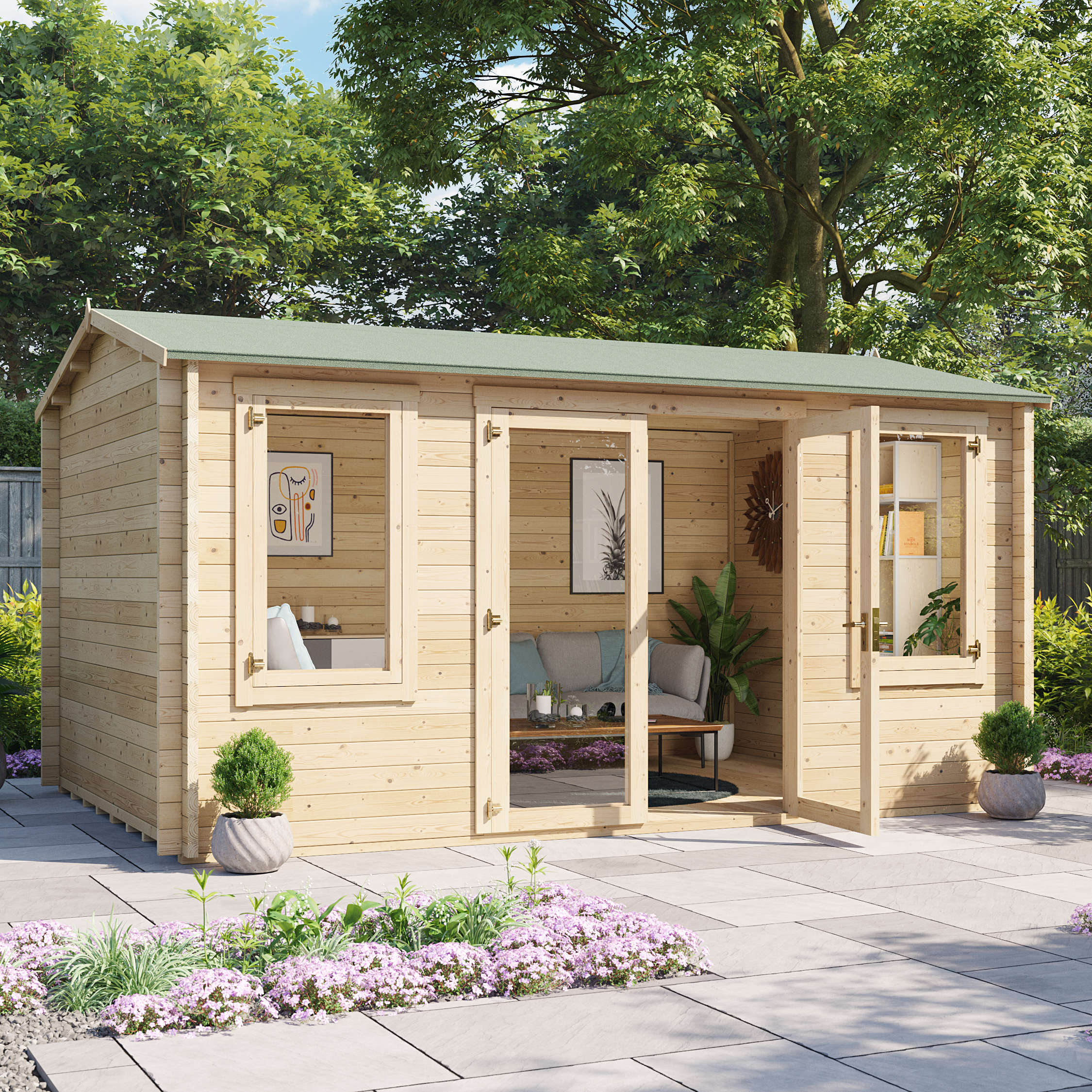 4.5 x 3 Log Cabin - BillyOh Dorset Log Cabin - 44mm Thickness Wooden Log Cabin Summerhouse - 4.5m x 3m Reverse Apex Cabin