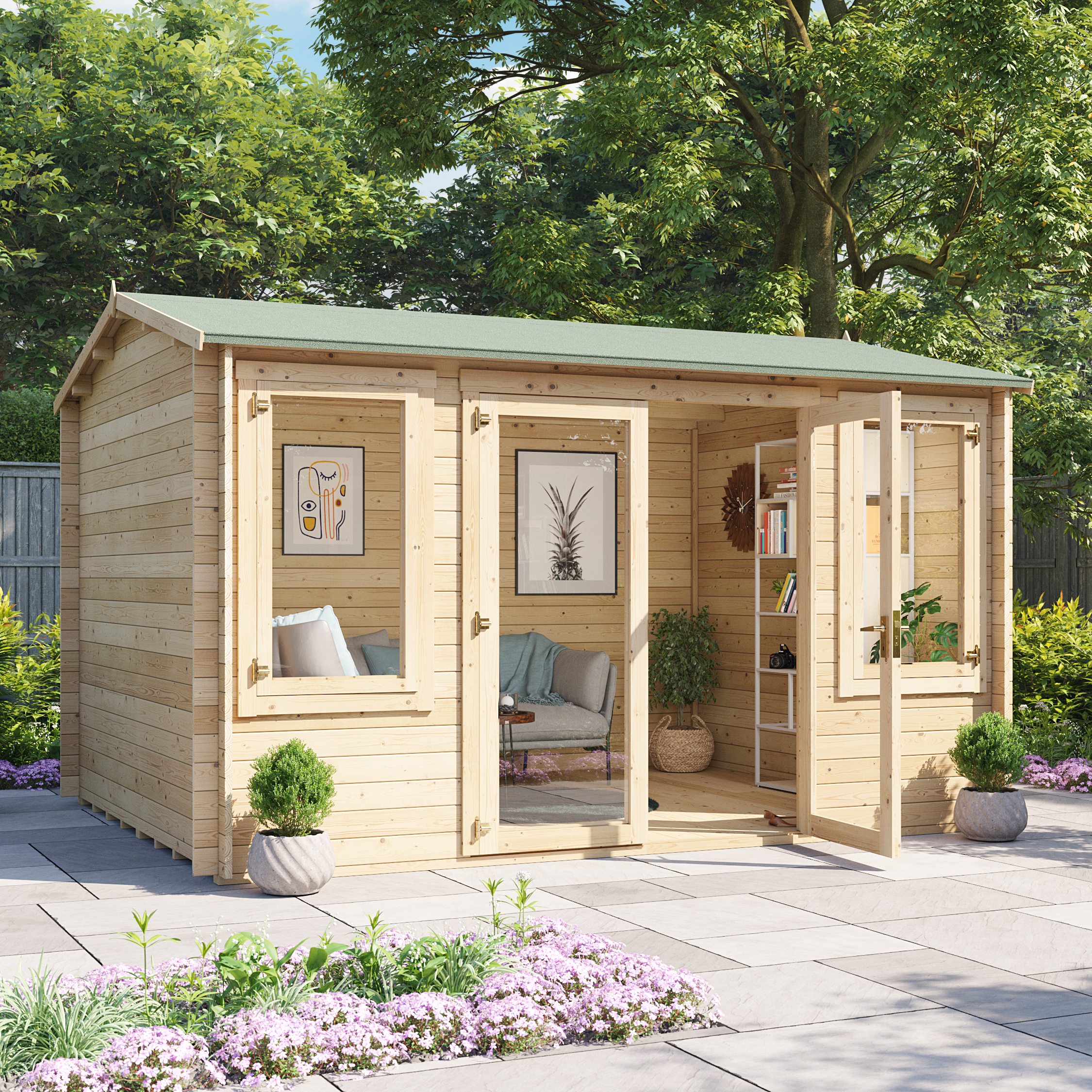 4 x 3 Log Cabin - BillyOh Dorset Log Cabin - 28mm Thickness Wooden Log Cabin Summerhouse - 4m x 3m Reverse Apex Cabin