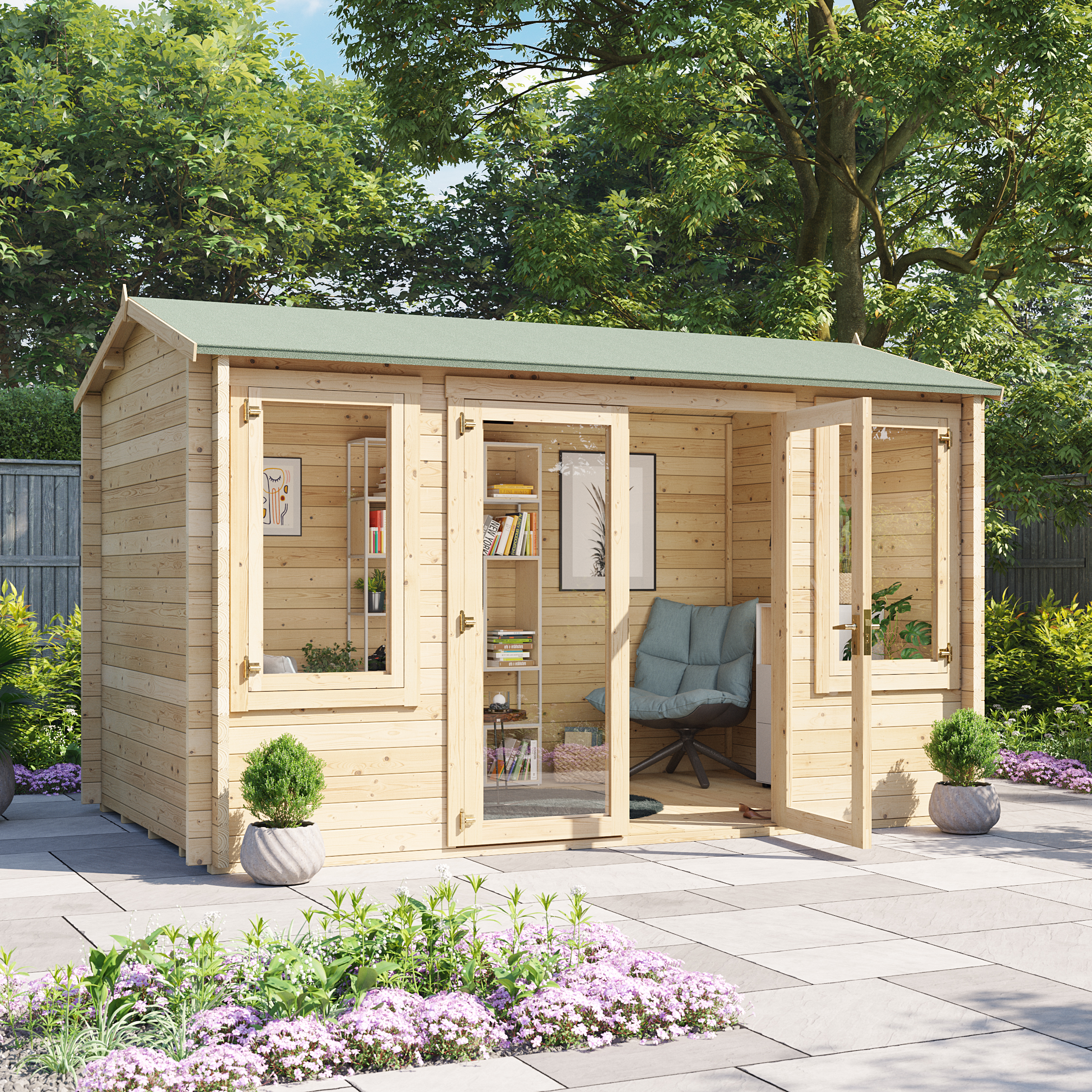 4 x 2.5 Pressure Treated Log Cabin - BillyOh Dorset Log Cabin - 44mm Thickness Wooden Log Cabin - 4m x 2.5m Reverse Apex Cabin