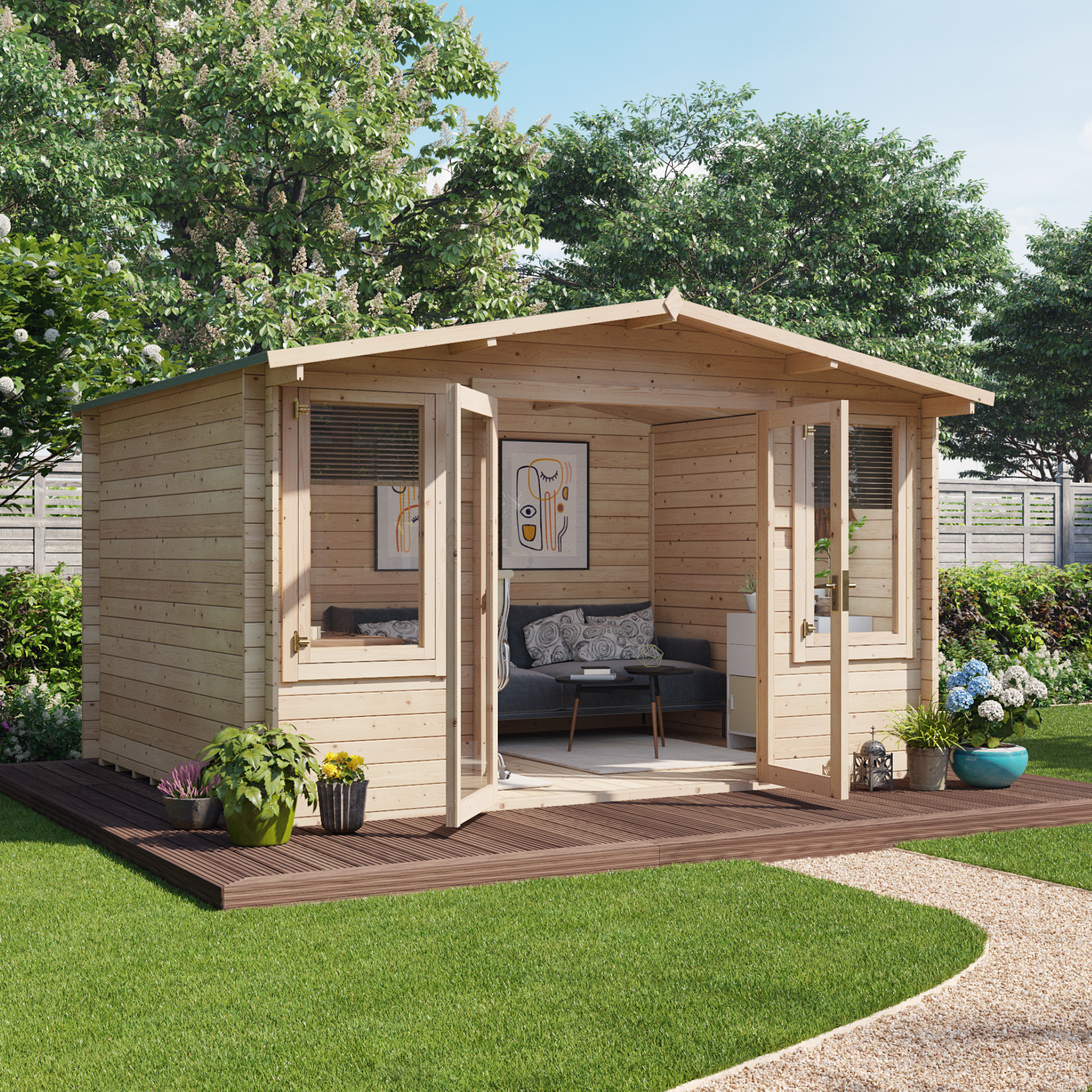 4 x 3 Log Cabin Summer House - BillyOh Winchester Log Cabin - 28mm Thickness Wooden Log Cabin Summerhouses - 4m x 3m Traditional Alpine Style Cabin