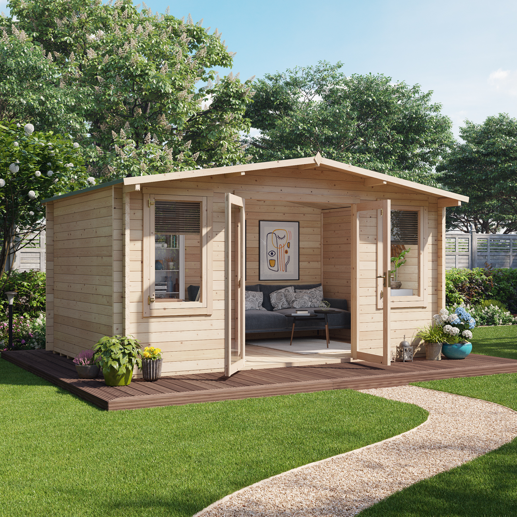 4.5 x 3 Log Cabin - BillyOh Winchester Log Cabin Summerhouses - 44mm Thickness Wooden Log Cabin Summerhouse - 4.5m x 3m Traditional Garden Log Cabin